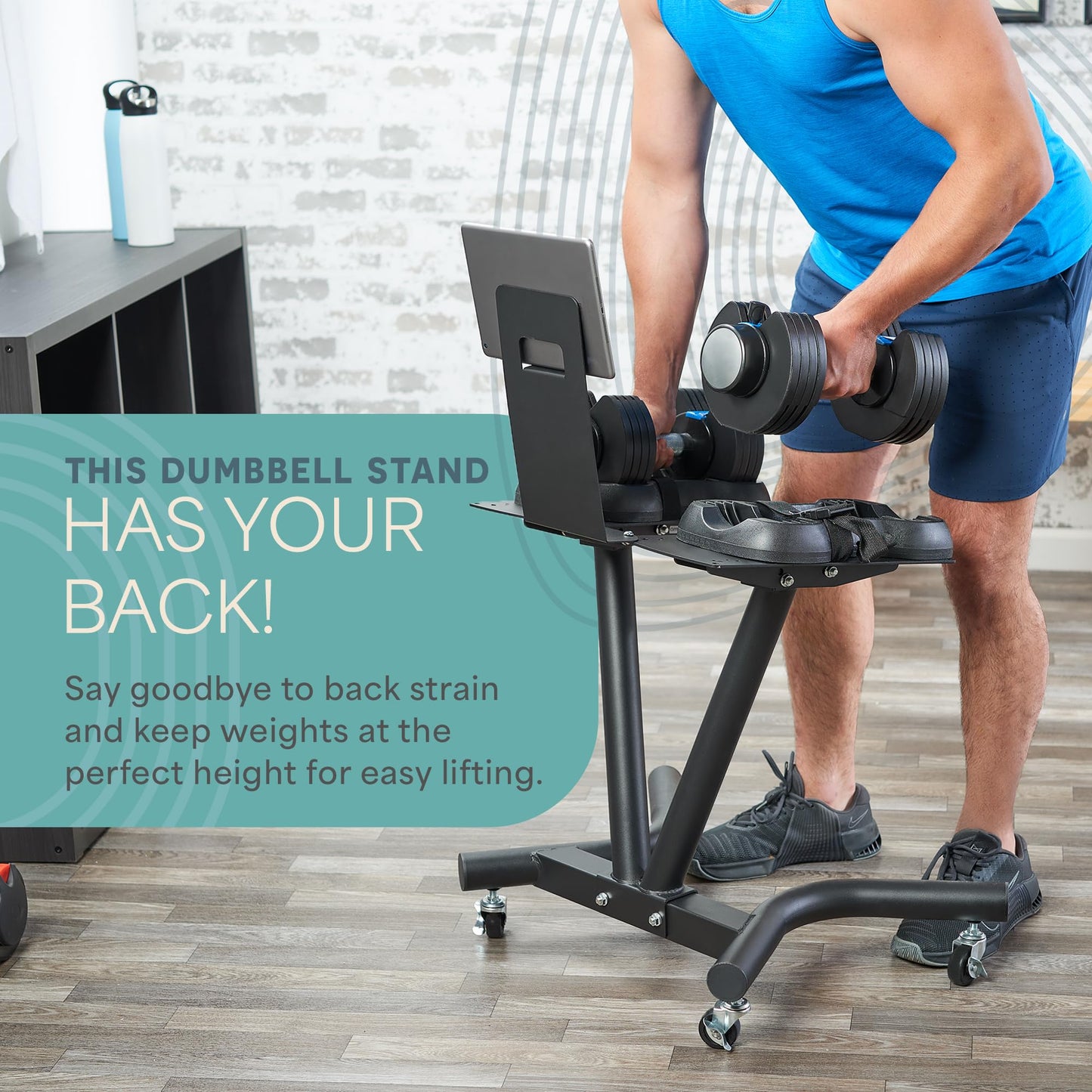 Lifepro PowerFlow Pro Stand — Adjustable Dumbbell Stand & Rack with Locking Wheels Phone/Tablet Holder — Compatible with PowerFlow Plus, PowerUp Plus & Other Brands – Smart, Space-Saving for Home Gym