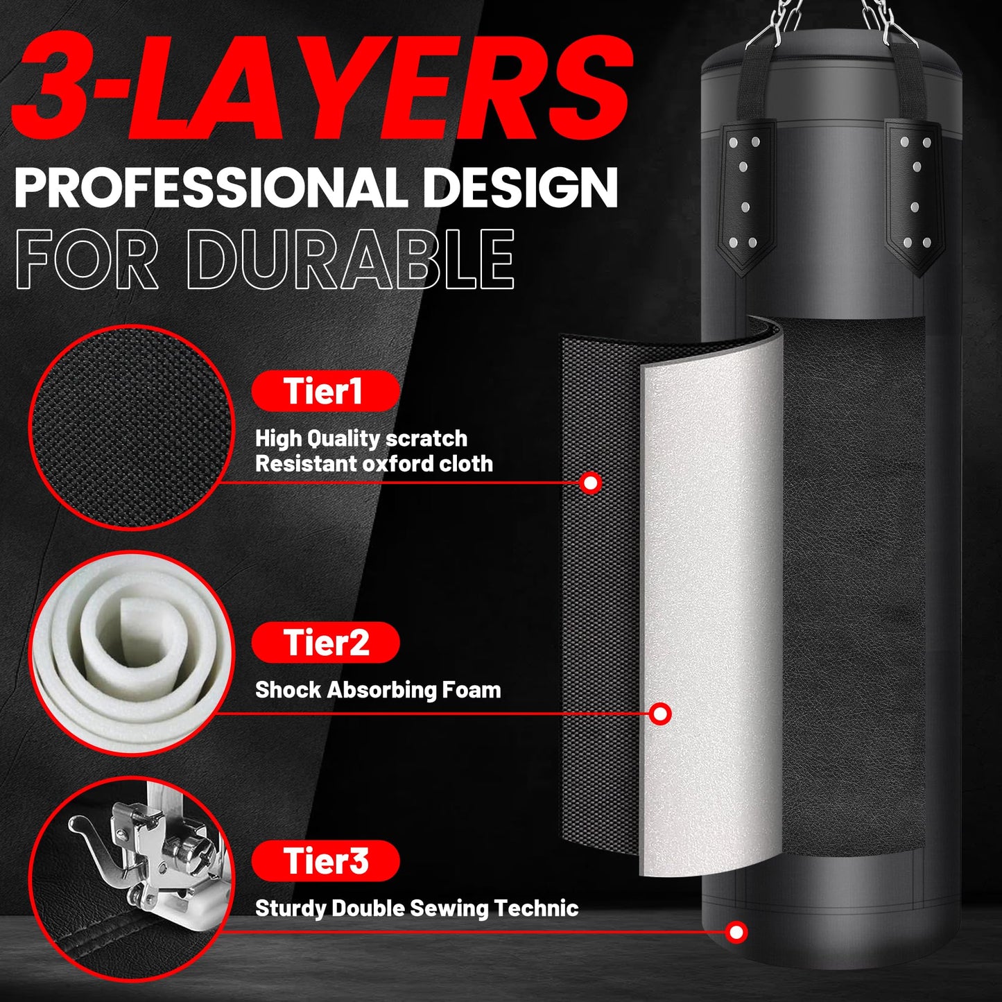 Jealthk 4ft Heavy Punching Bag Set for Adults Complete Boxing Training Equipment with 12oz Gloves, Suitable for MMA, Taekwondo, Muay Thai, Home Gym Unfilled