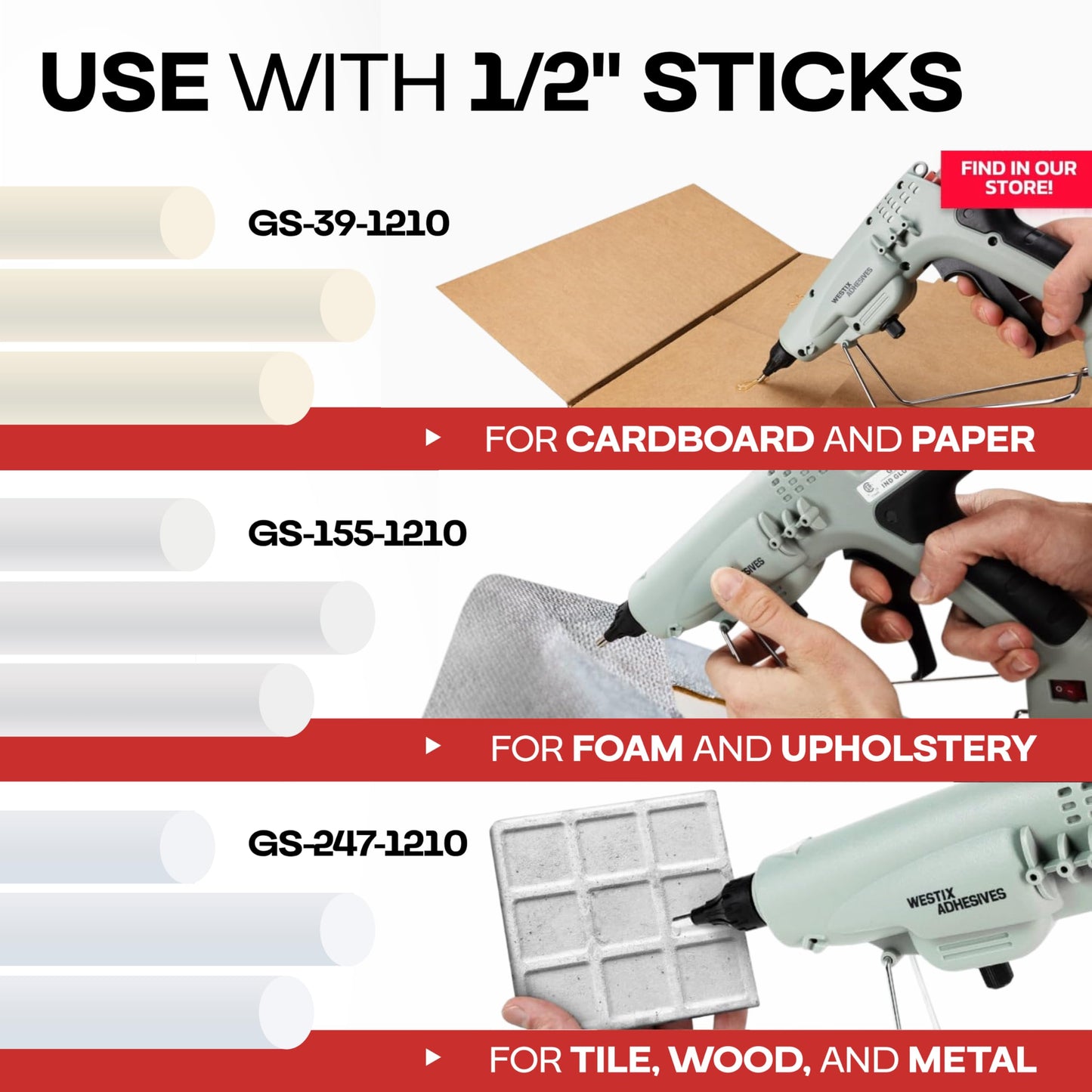 IDL Packaging GG-300 Industrial 300W Hot Glue Gun with 10 pcs Glue Sticks - 1/2" x 10" Full-Size Glue Sticks - Hot Glue Gun Kit for Variety of Surfaces: Foam, Vinyl, Leather, or Upholstery