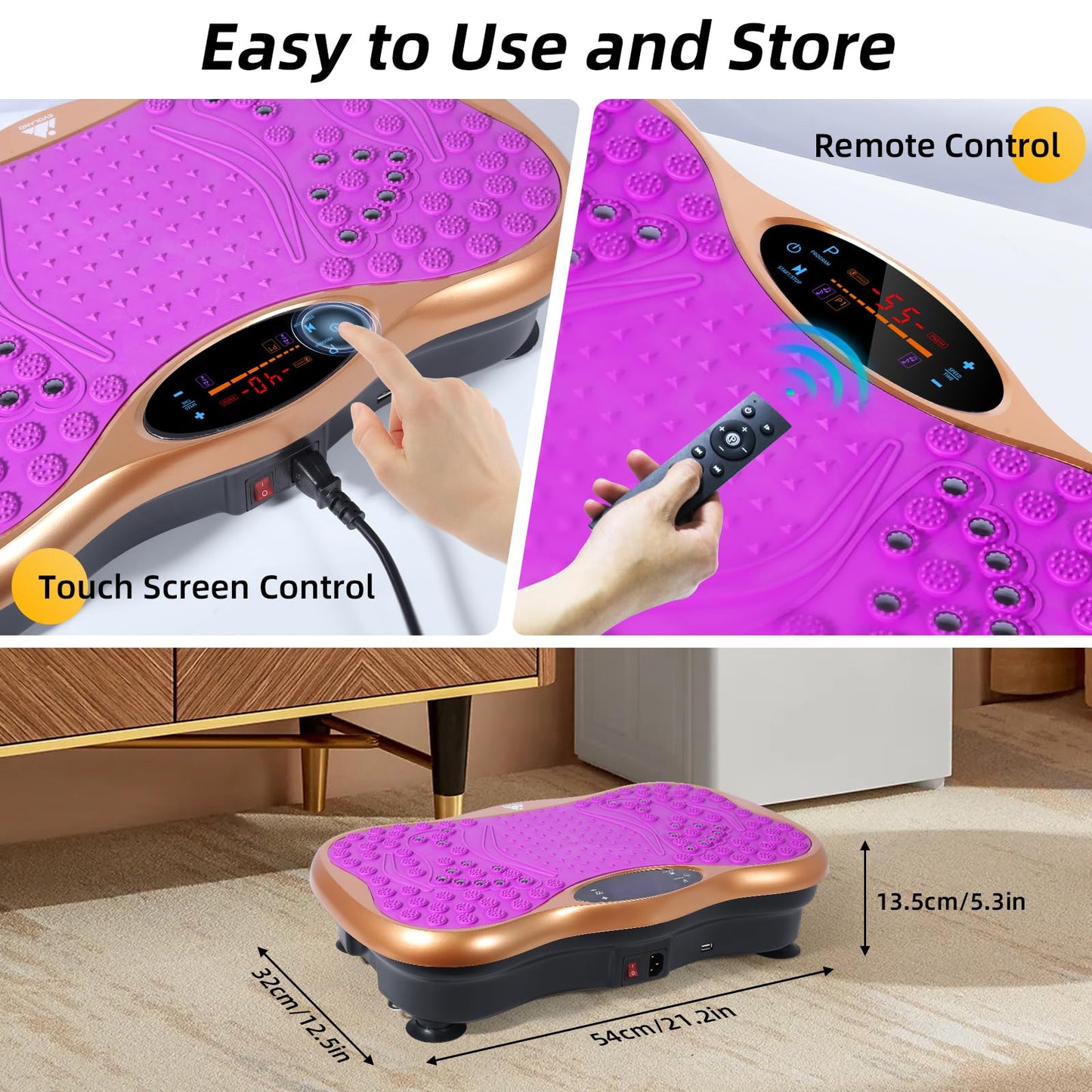 Himaly Vibration Plate Machine, Vibration Fitness Trainer with Bluetooth Speaker, 5 Program Modes, 2 Resistance Bands, Home Exercise Equipment for Fitness Body Toning Black and Purple