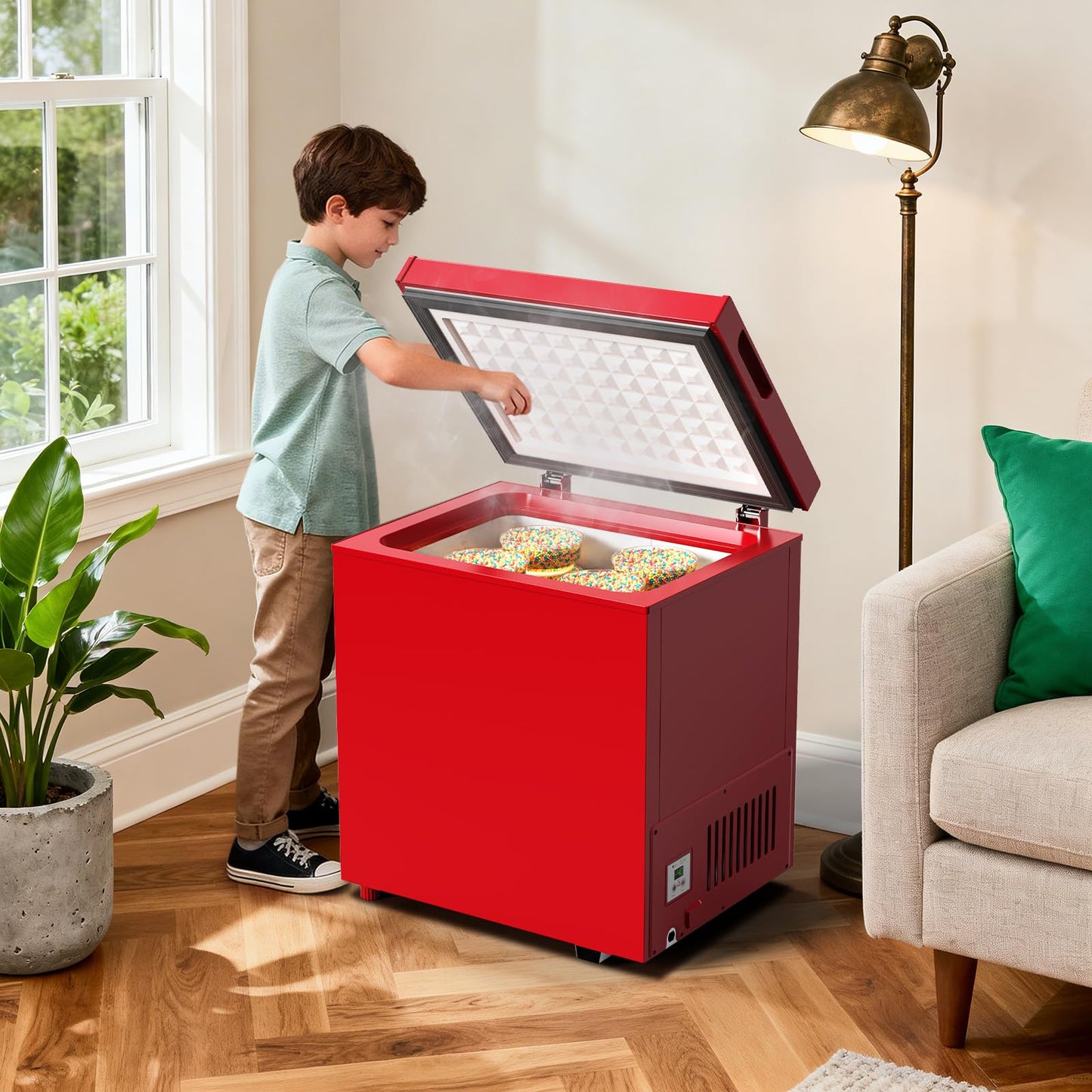 Northair Chest Freezer Low temperature quick freeze 14℉ to -40℉ Compact Freezer - 2 Removable Baskets Match Day Parties, Home Bar Game Day &Soccer Party (Red, 1.8 Cubic Feet)