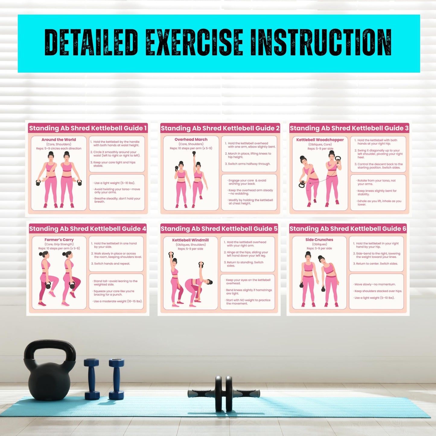 Auroscent 30-Day Standing Ab Kettlebell Workout Plan – Core Training Program, Exercise Charts, No Floor Ab Routine for Home Gym, Step-by-Step Guides + Workout Schedule