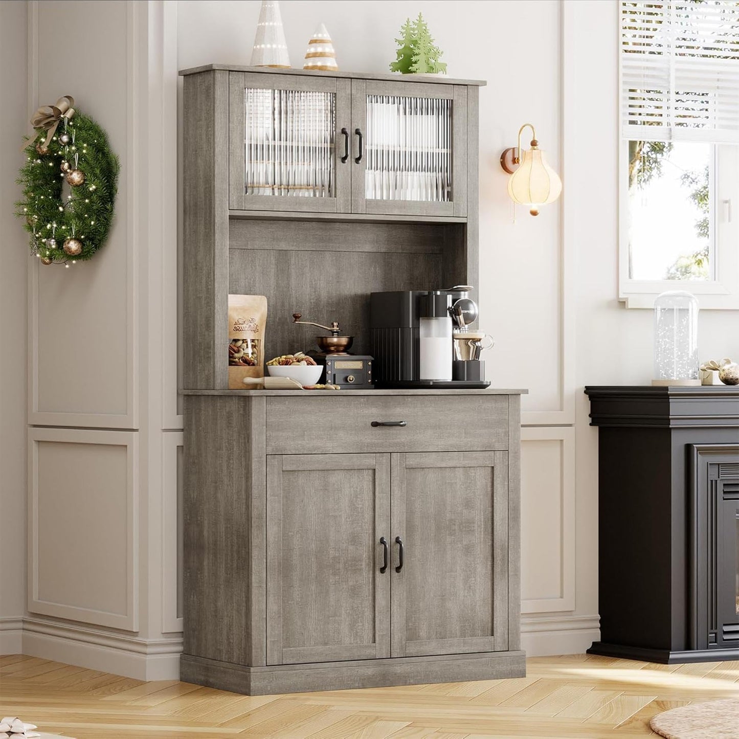 IDEALHOUSE Kitchen Pantry Cabinet with Adjustable Shelf, 71" Tall Storage Cabinet with Microwave Stand, Food Pantry Cabinets for Kitchen, Dining Room, Living Room, Black
