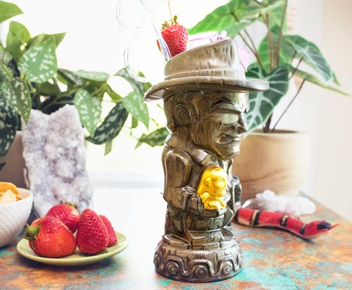 Geeki Tikis Indiana Jones With Golden Fertility Idol Ceramic Mug | Party Cocktail Tumbler For Liquor, Beverages | Holds 20 Ounces