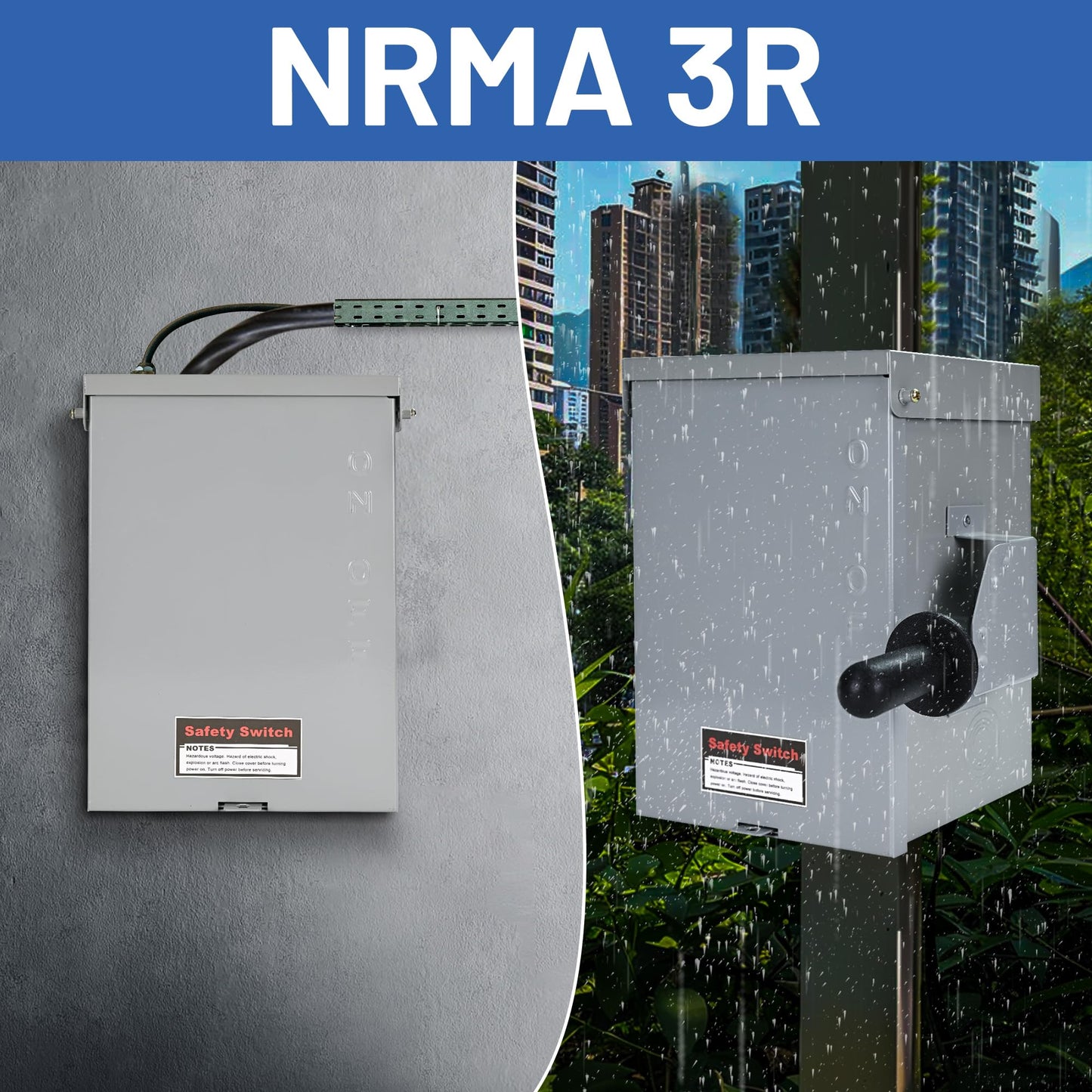 100-Amp, 2 Pole 120V/240V General Safety Switch, Non-Fused AC Disconnect Switch Box, Outdoor&Indoor, NEMA-3R Enclosure, Anti Corrosion and Rust Prevention with Ground Kit (100A)