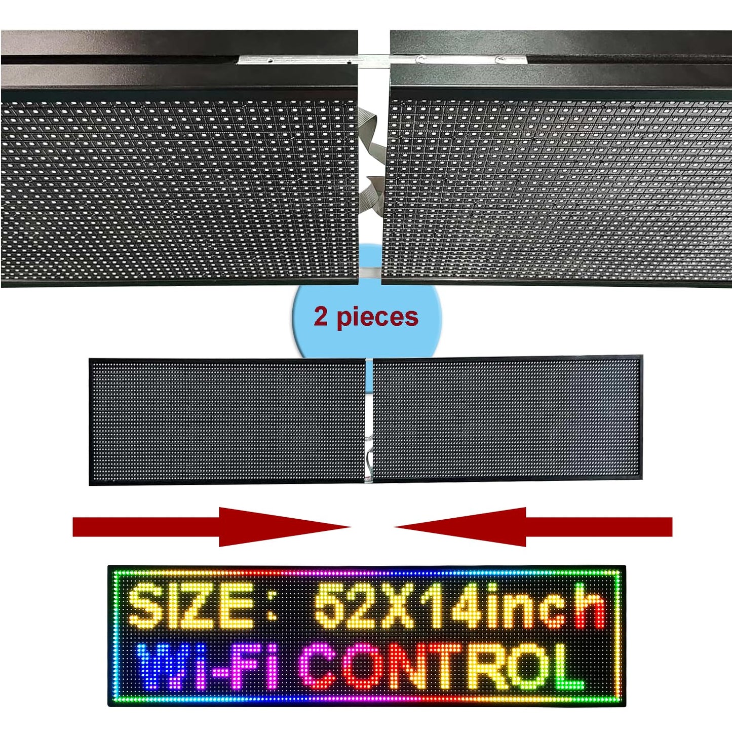 IFHSHYH P10 Outdoor Led Sign 52”x14” RGB Full Color WiFi Programmable Bright LED Scrolling Message Display Board, Perfect Solution for Advertising