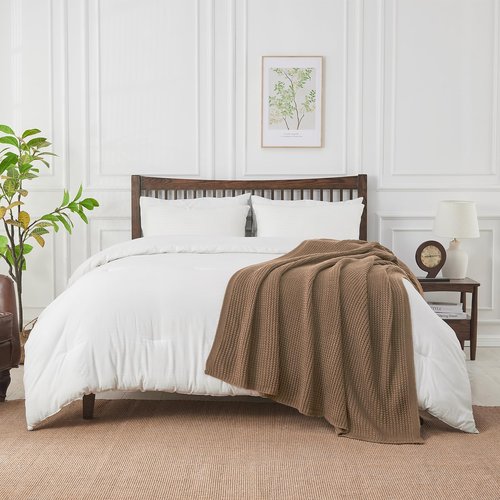 Douceur Light Brown Throw Blanket for Couch, Soft Chunky Cable Knit Throw Blanket, Classic Fisherman's Rib Stitch Pattern Throw for Living Room Gift, 60"X80"