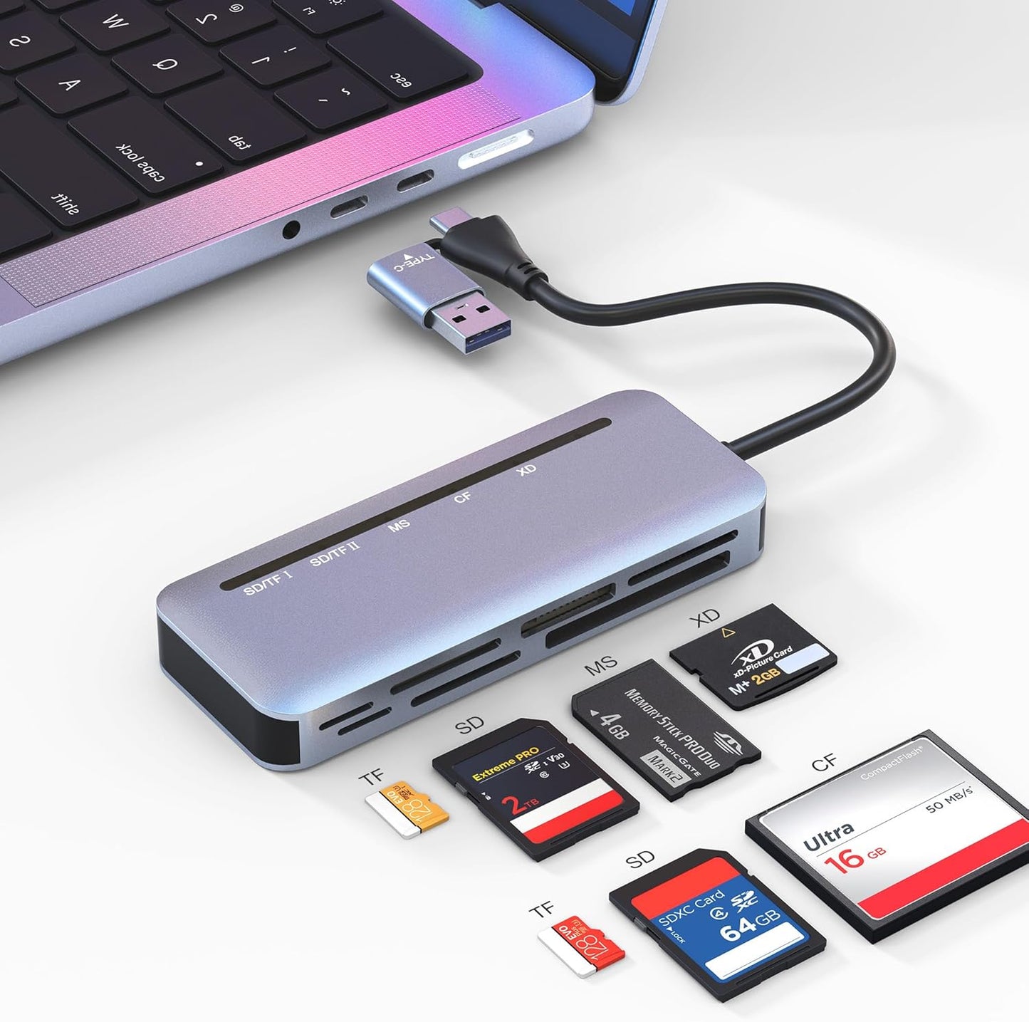 Suejezt 7 1 17/16/15, Memory Stick Pro Duo Card Reader, in USB-A/USB-C Multi Memory Card Reader for SD/TF/MS/XD/CF