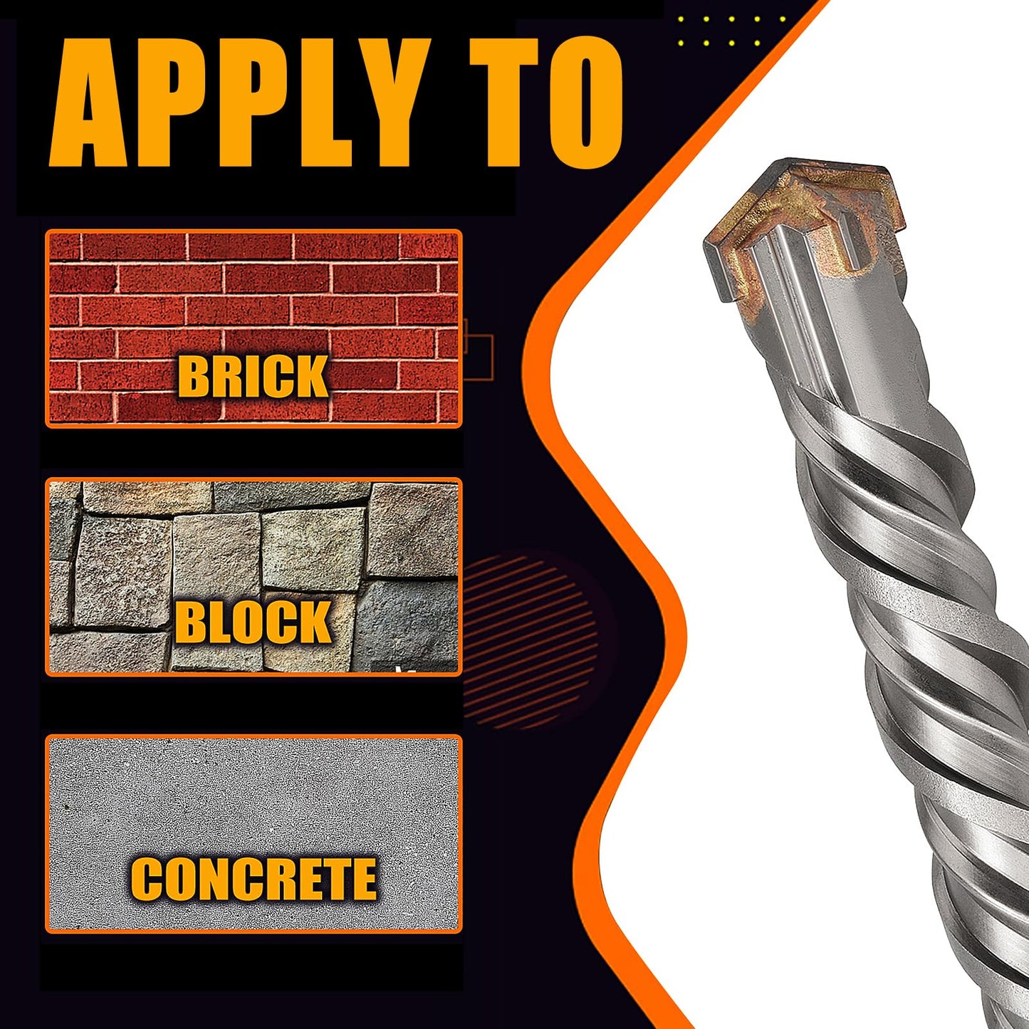 1-1/8 inch X 16 inch SDS Plus Rotary Hammer Drill Bit, Concrete Drill Bit for Concrete, Brick, Cement and Stone, 16 inch Length (16" Length, 1-1/8" Diameter)