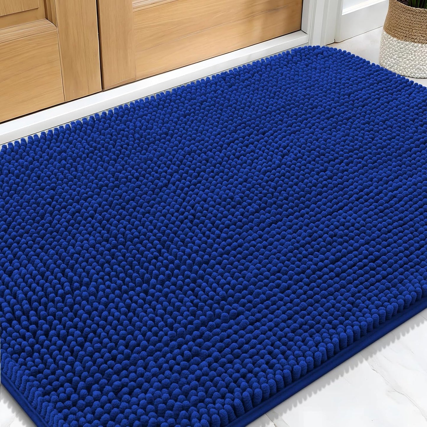 OLANLY Dog Door Mat - Absorbent Non-Slip Washable Doormat for Muddy Paws | 34x21 Royal Blue