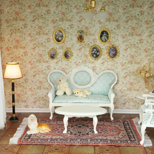 iLAND 1/12 Scale Dollhouse Accessories - 7 Miniature Frames with 14 Pictures Set | Classic Golden Decor