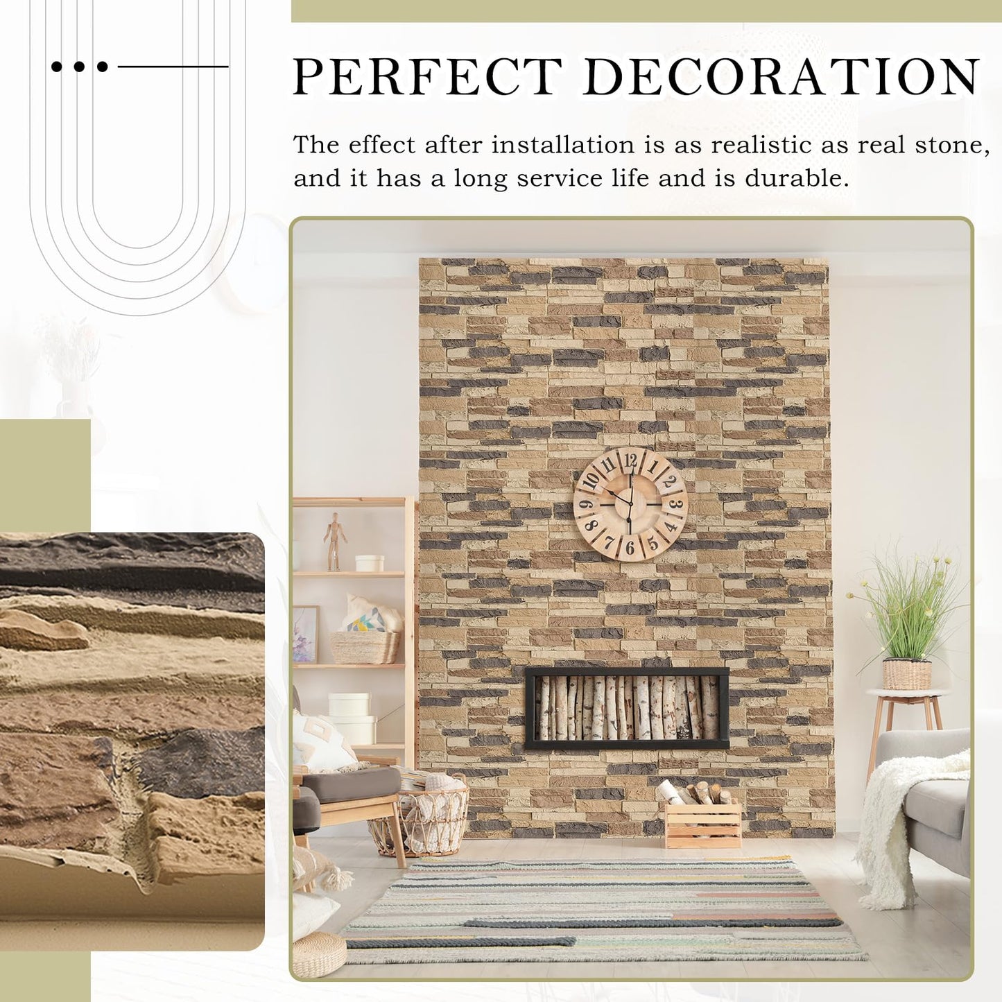 Maasechs 4 Pack Faux Stone Panels Interior 45.6''l x 11.8''h x 0.98''d Faux Siding Panels Exterior Artificial 3D Veneer for Wall Decor Outdoor Home Improvement Projects (PU,Light Brown)