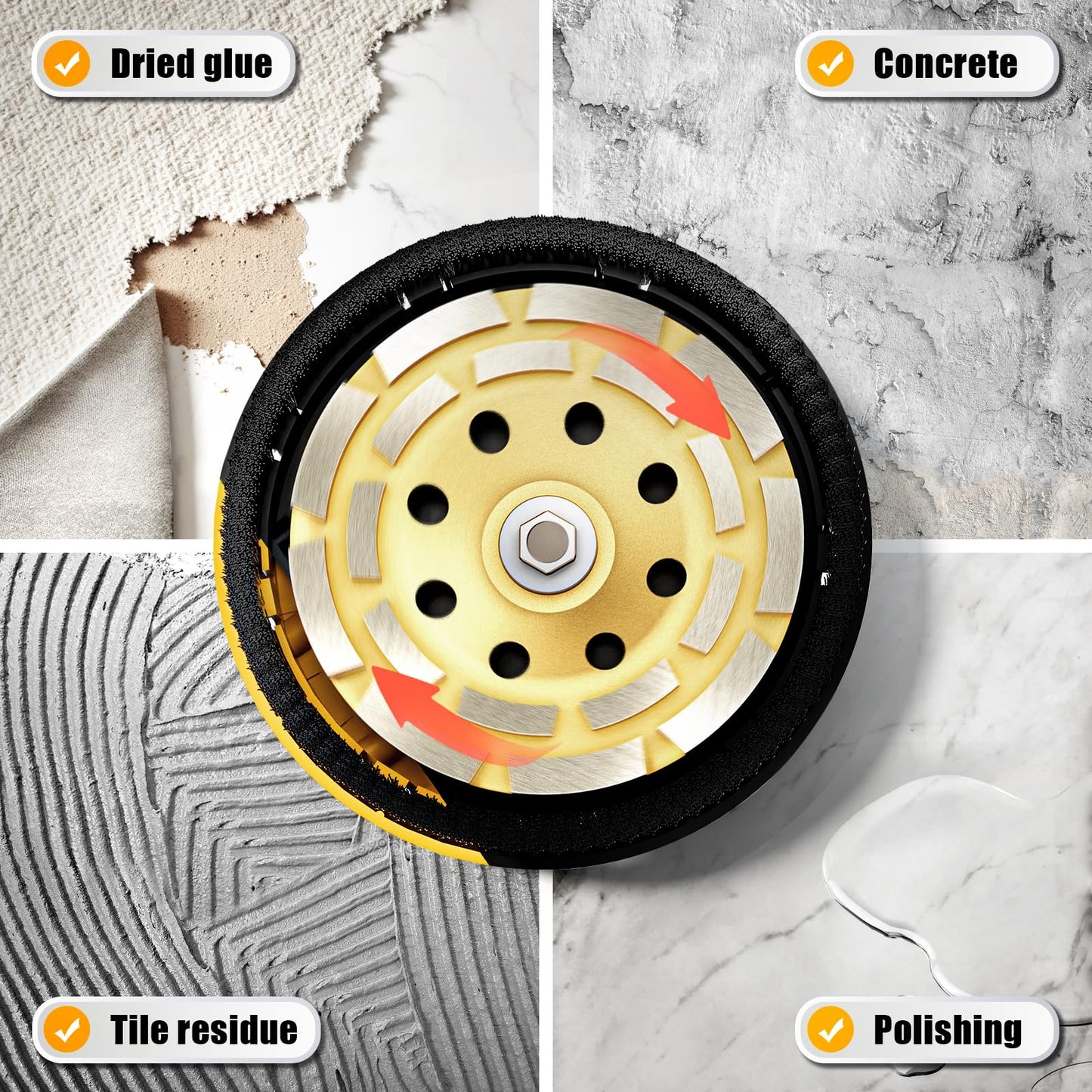 FUTURELAB® 7” 7-Inch Concrete Surface Grinder，Angle Grinder Kit with Dust Shroud, floor grinder, 2200W Motor,Auxiliary Handle, Diamond Wheel, 90° Seamless sanding for Floor, Wall, Adhesive and Ceiling