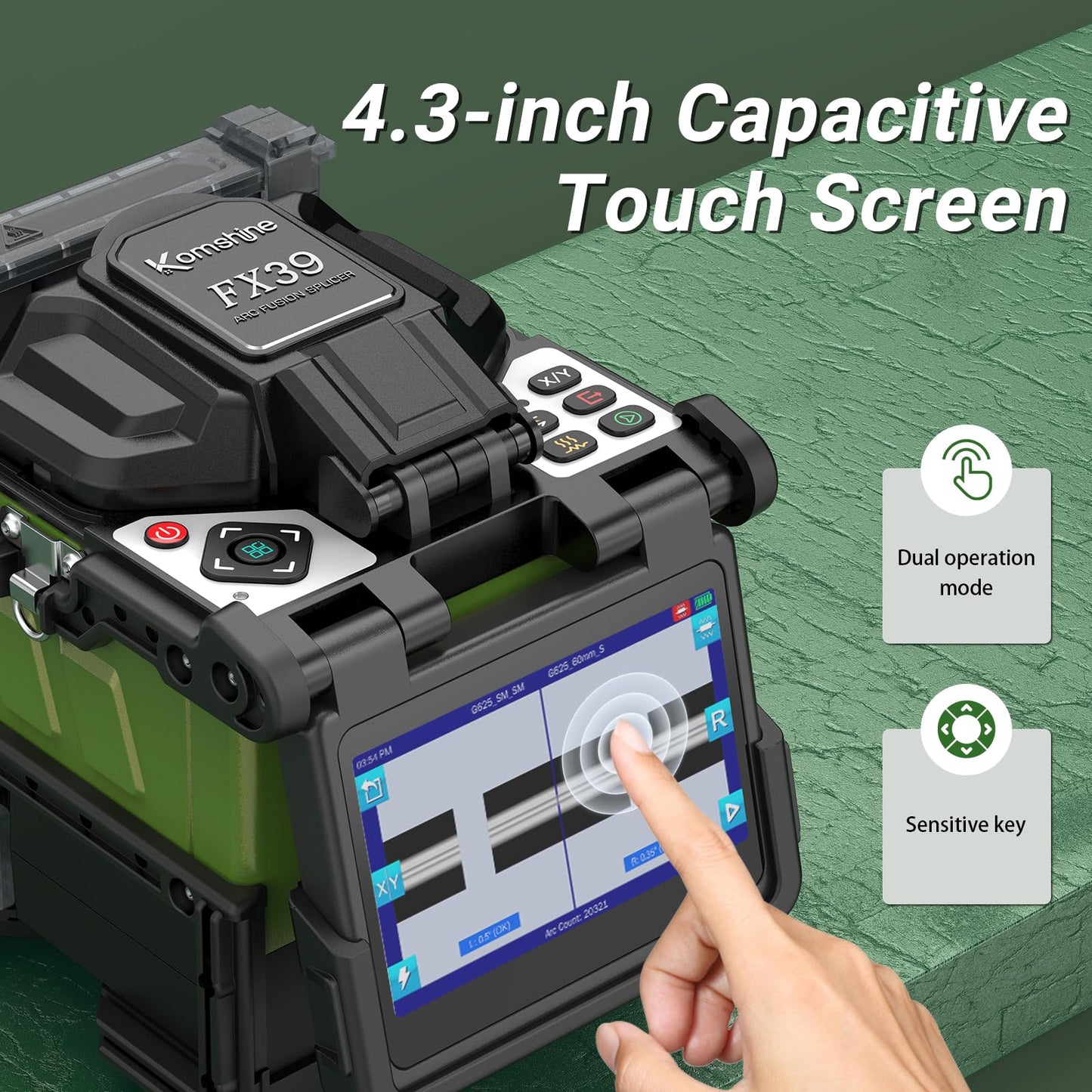 Komshine FX39 Fusion Splicer Fiber Optical 6s Fast Splicing, 6 Motors Touch Screen Core Alignment Fiber Splicer with 7800mAh Large Battery Capacity+5000 Electrodes Life+Power Meter -70~+10dB