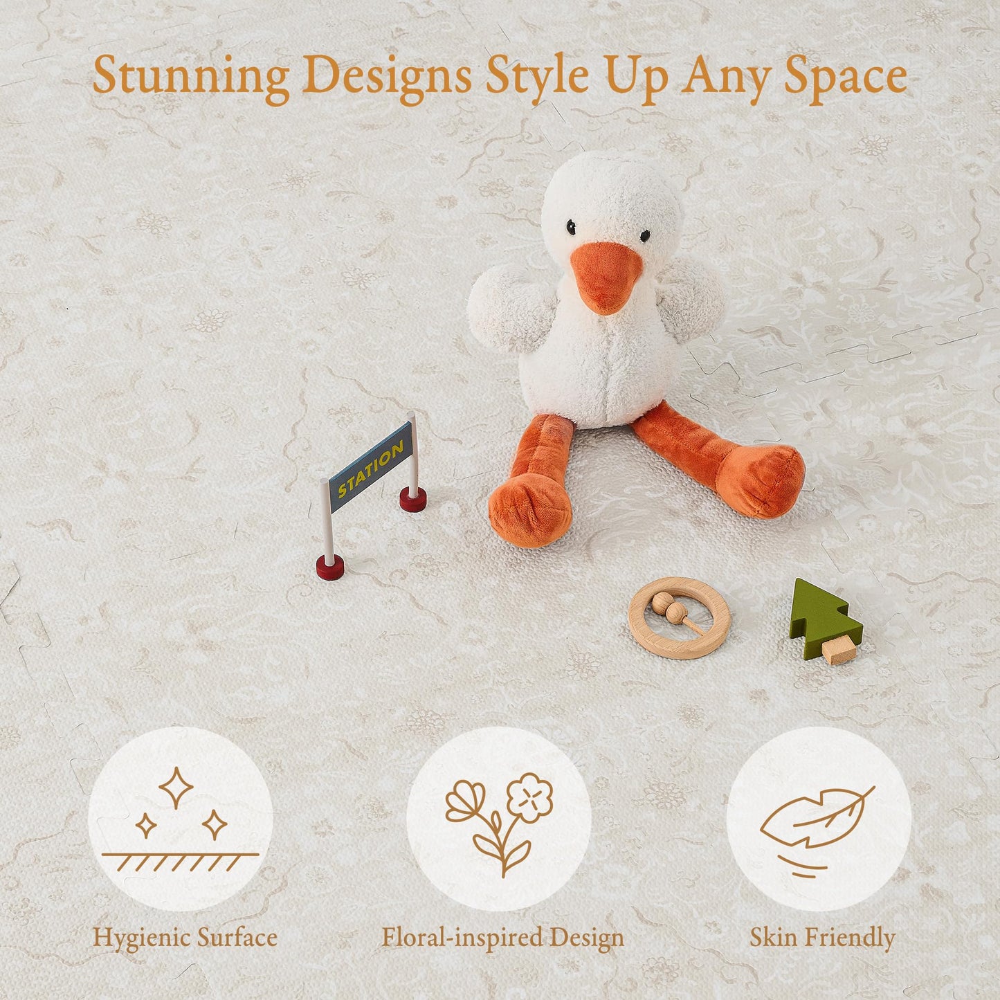 PopsyKosy Premium Baby Floor Play Mat - Extra Thick & Cushioned 1 inch Playroom Foam Mat, Non-Toxic Odorless - 6 Tiles - Spacious 6x4 ft. - Stylish & Large, Waterproof for Kids & Toddlers - Pearl Beige