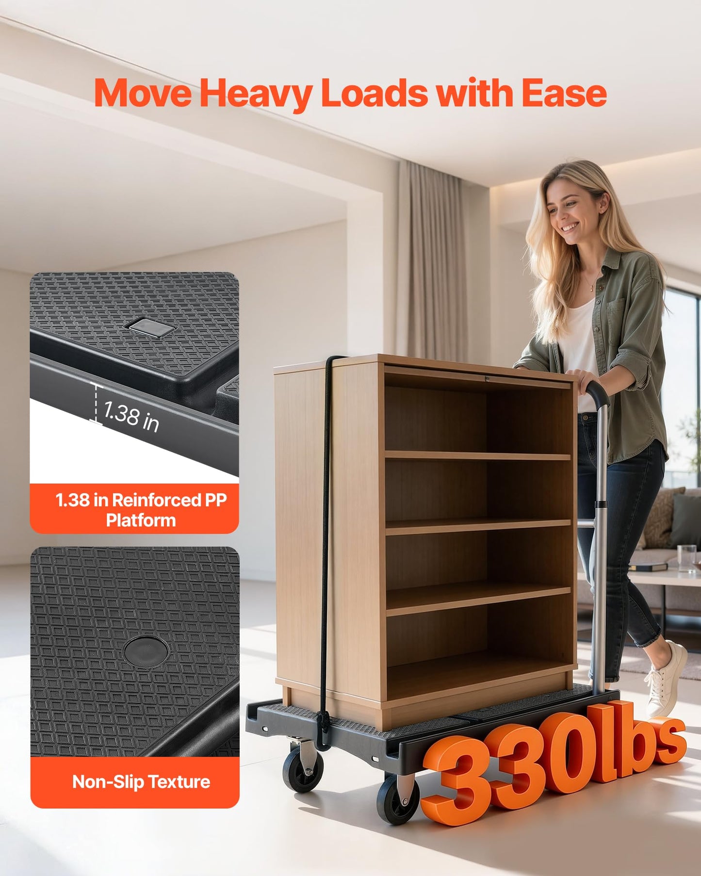 VEVOR Foldable Utility Cart, 330LBS Portable Dolly Cart with Telescoping Handle for Boxes, Crates, Groceries, Folding Platform Truck with 360° Swivel Wheels for Garage/Garden/Office, Black