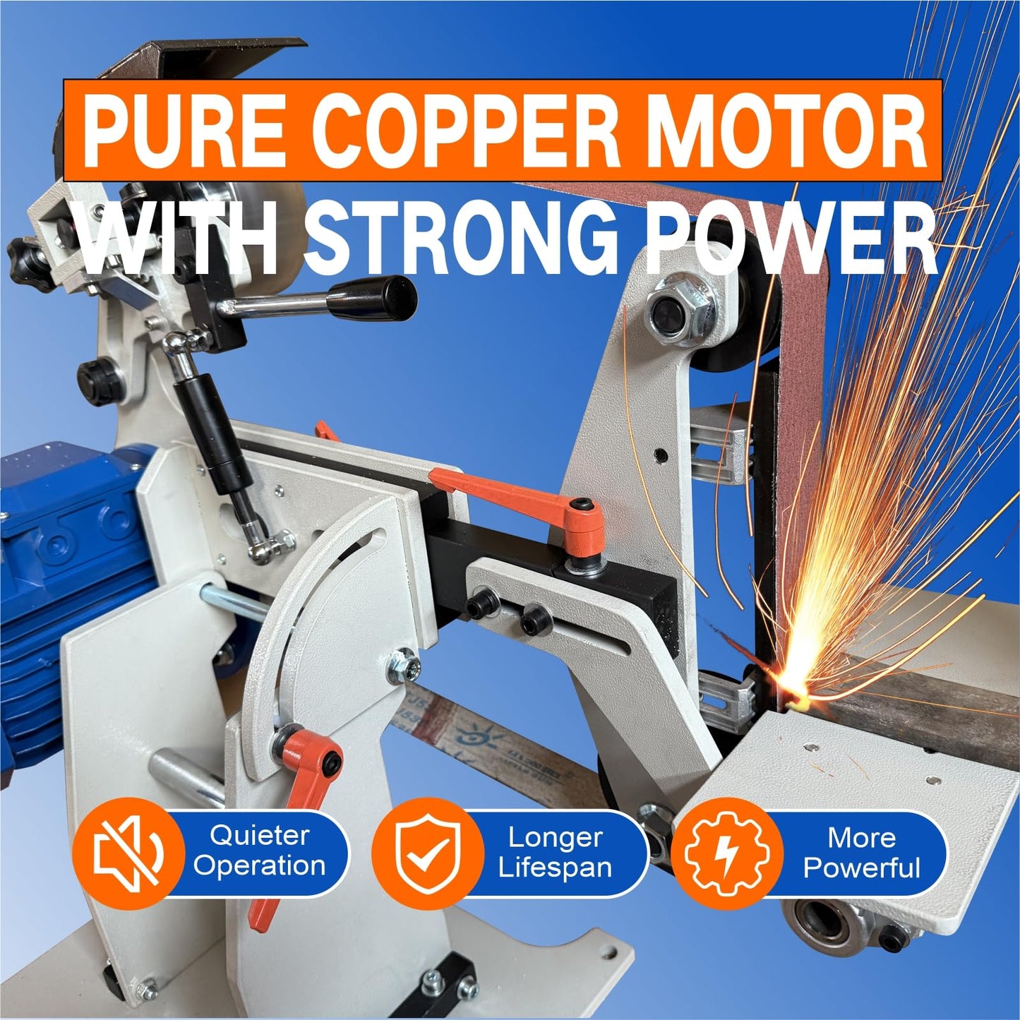 Belt Grinder Sander, 2x72 Inch Belt, 1500W Electric Motor with 2.2KW VFD, 2 sets of grinding kits with 3 grinding methods,Vertical and Horizontal operation includes 3 sanding belts.