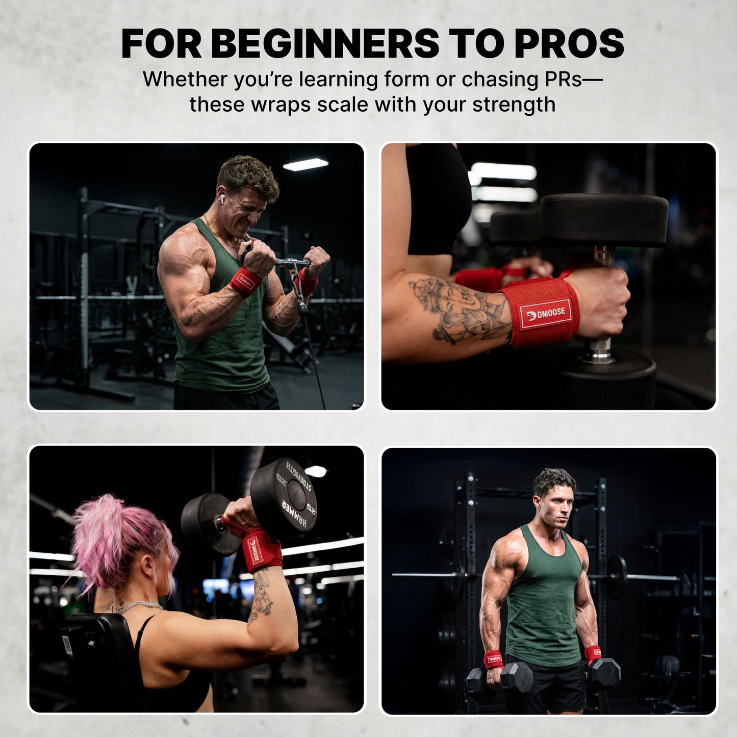 DMoose Wrist Wraps (IPL Approved), Avoid Injury and Maximize Grip with Thumb Loop, 18" or 12" Gym Wrist Wraps Pair, Wrist Wraps for Weightlifting Men, Wrist Brace for Working Out & Wrist Support