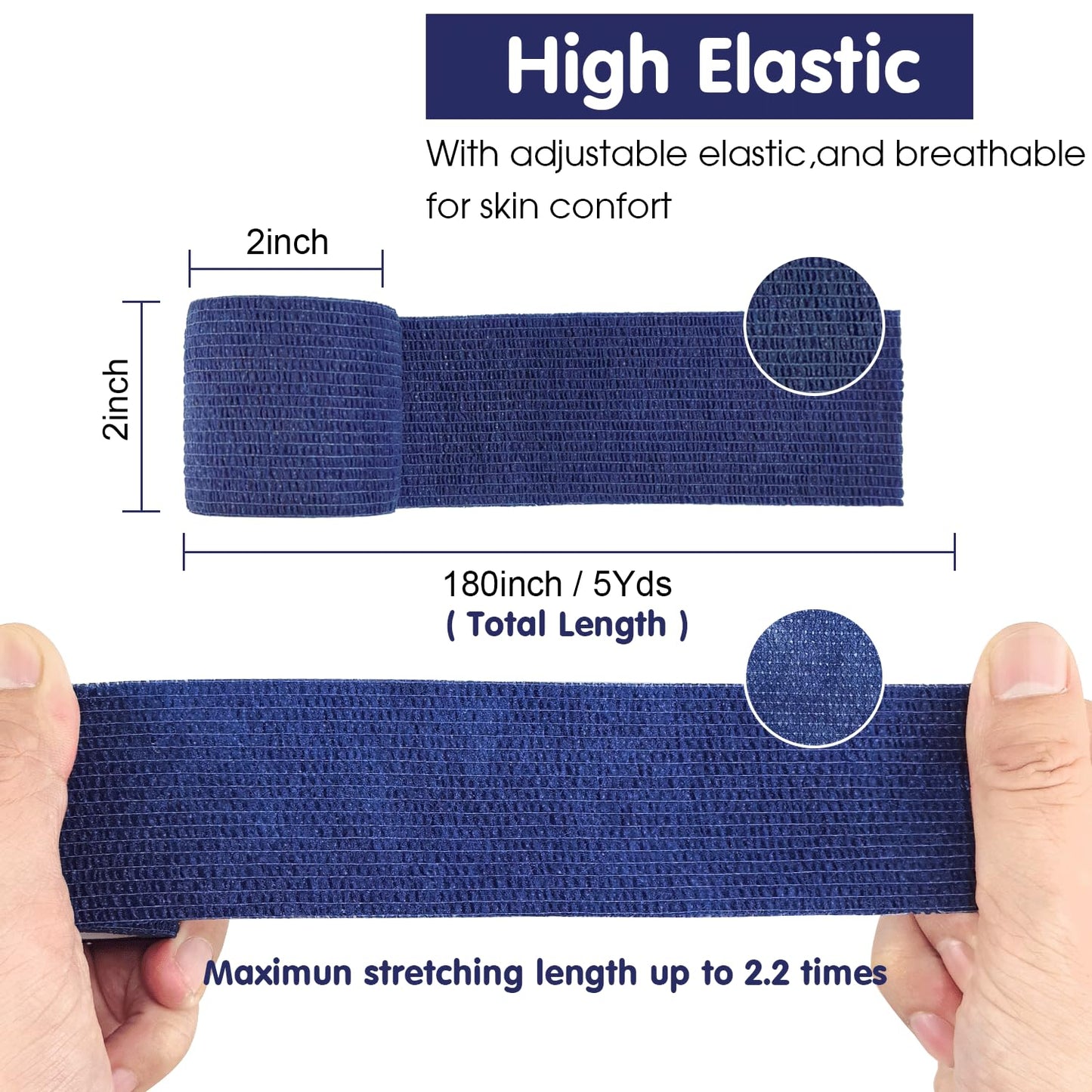 COMOmed Self Adherent Cohesive Bandage 2"x5 Yards First Aid Bandages Stretch Sport Athletic Wrap Vet Tape for Wrist Ankle Sprain and Swelling,Navy Blue(6 Rolls)