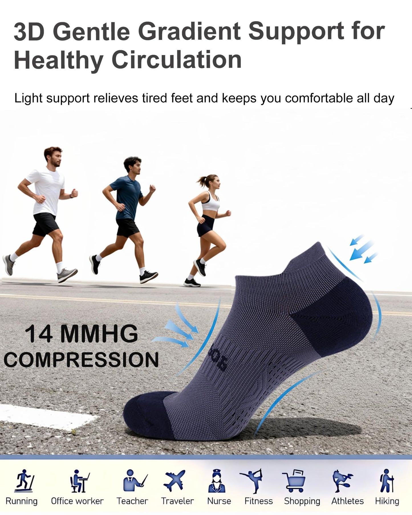 LOOMPOP 5 Pairs Compression Ankle Socks for Women & Men, Athletic Socks with Arch Support, Light Cushion, Moisture-Wicking (Large-Color Mix 1)