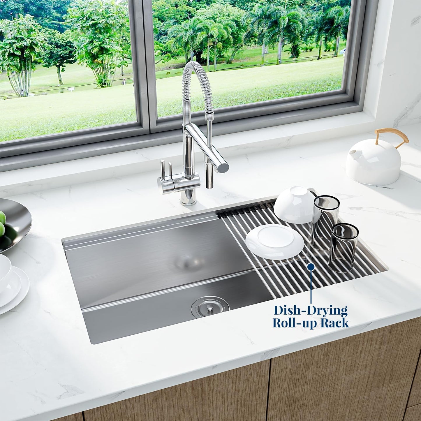 GarveeHome Kitchen Sink - 33 in Single Bowl Stainless Steel Undermount Sink, 16 Gauge Commercial Grade with Easy Drain System & Brushed Nickel Finish
