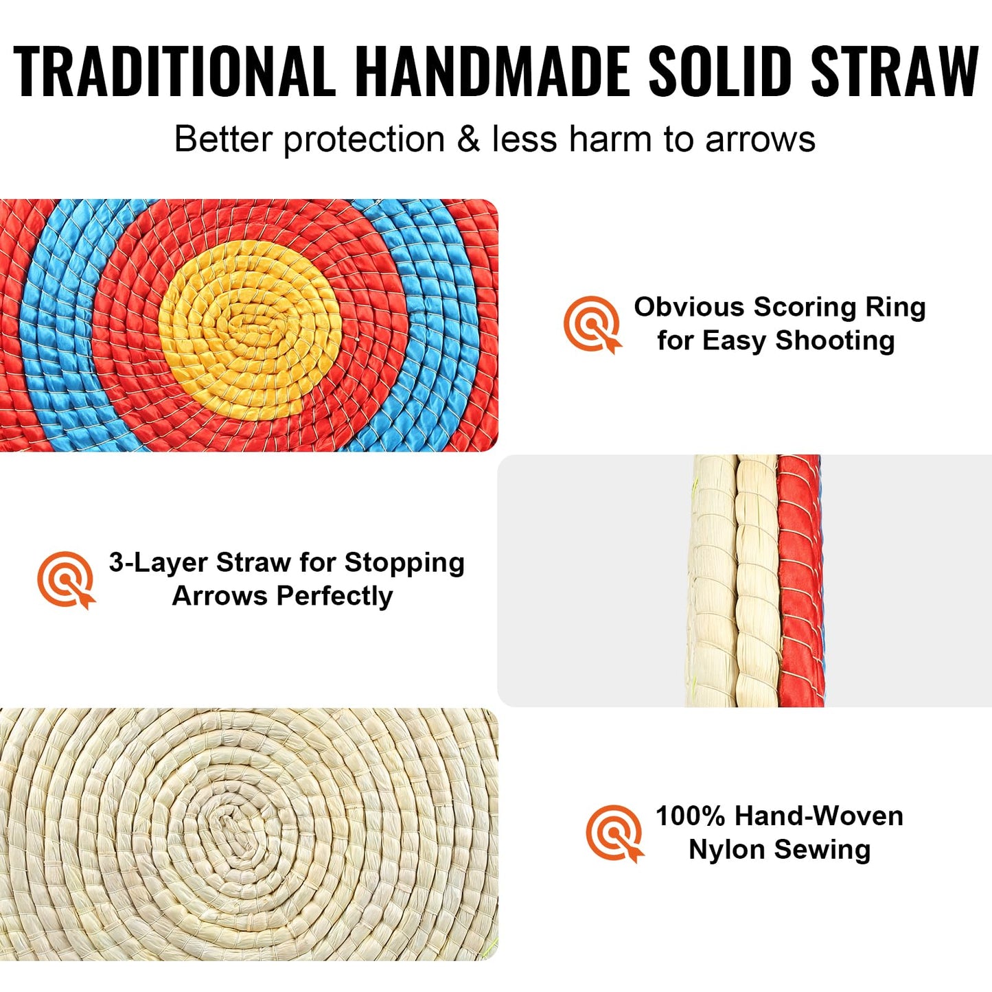 VEVOR Straw Archery Targets, 20" Round Archery Target for Backyard, Traditional Solid Straw, Red