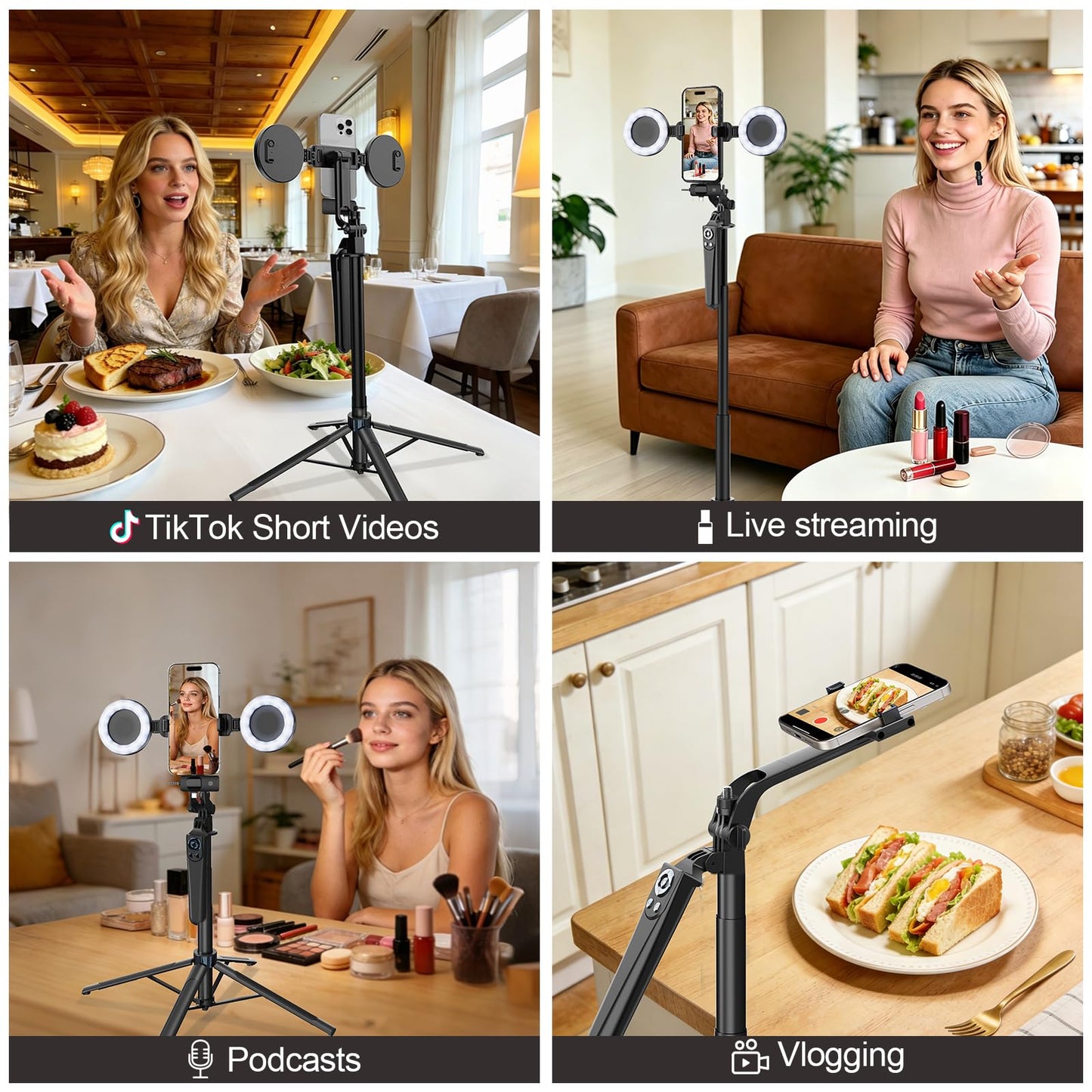 Content Creator Essentials Vlogging Kit for iPhone, 71" Tripod for iPhone Video Recording with Light, Wireless Microphones, Remote, Selfie Stick Phone Stand for TikTok, YouTube