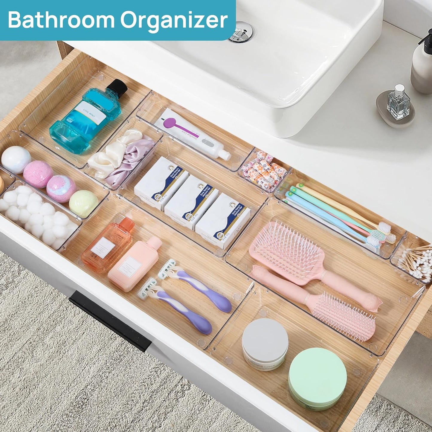 Vtopmart 88PCS Clear Plastic Drawer Organizers - Versatile Storage Bins for Makeup, Kitchen & Office