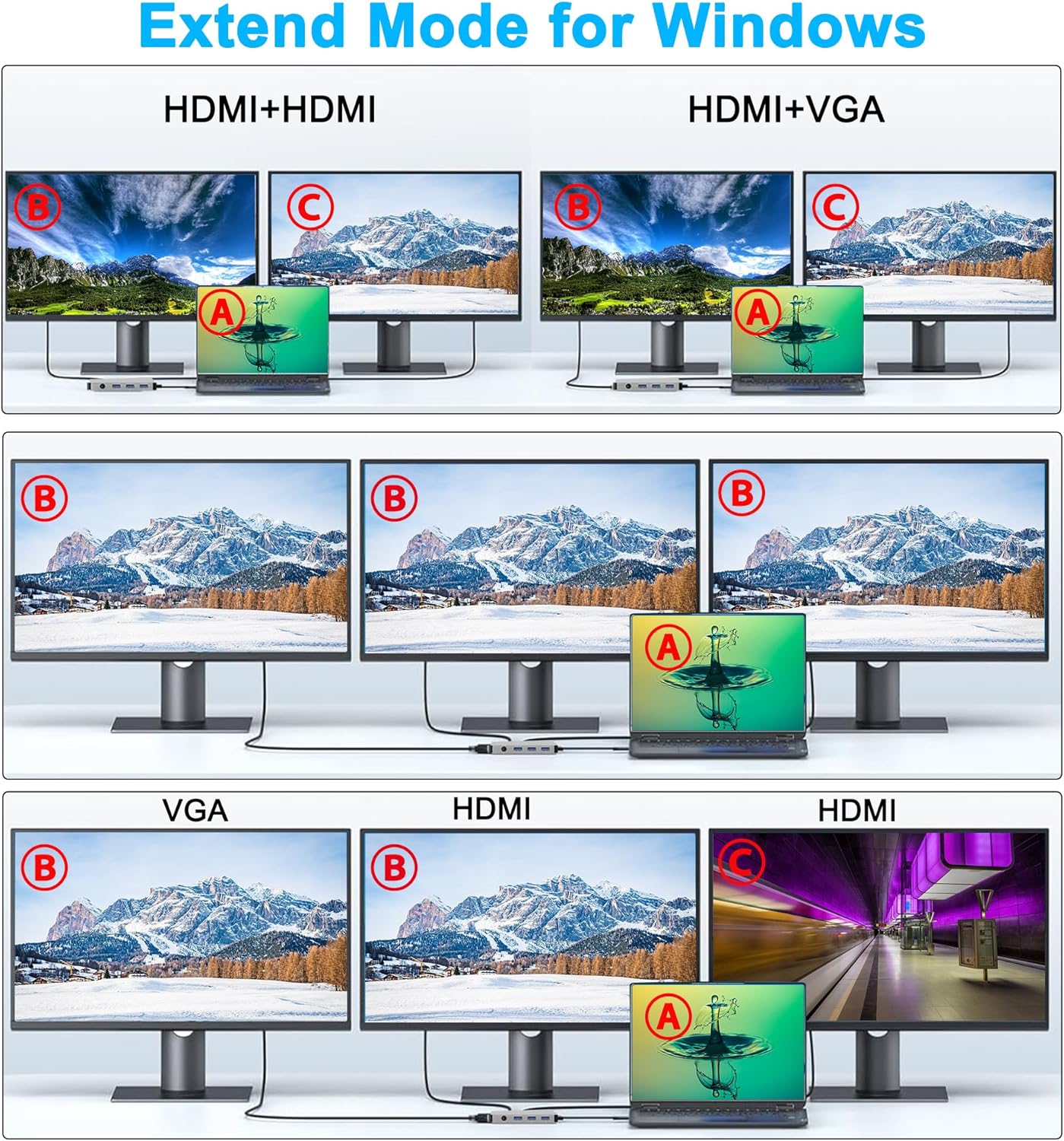 Aibilangose 10 1 HDMI/VGA/PD/USB/SD/TF/3.5mm Docking Station Dual Monitor, USB C to Dual HDMI Adapter, Computer Docking