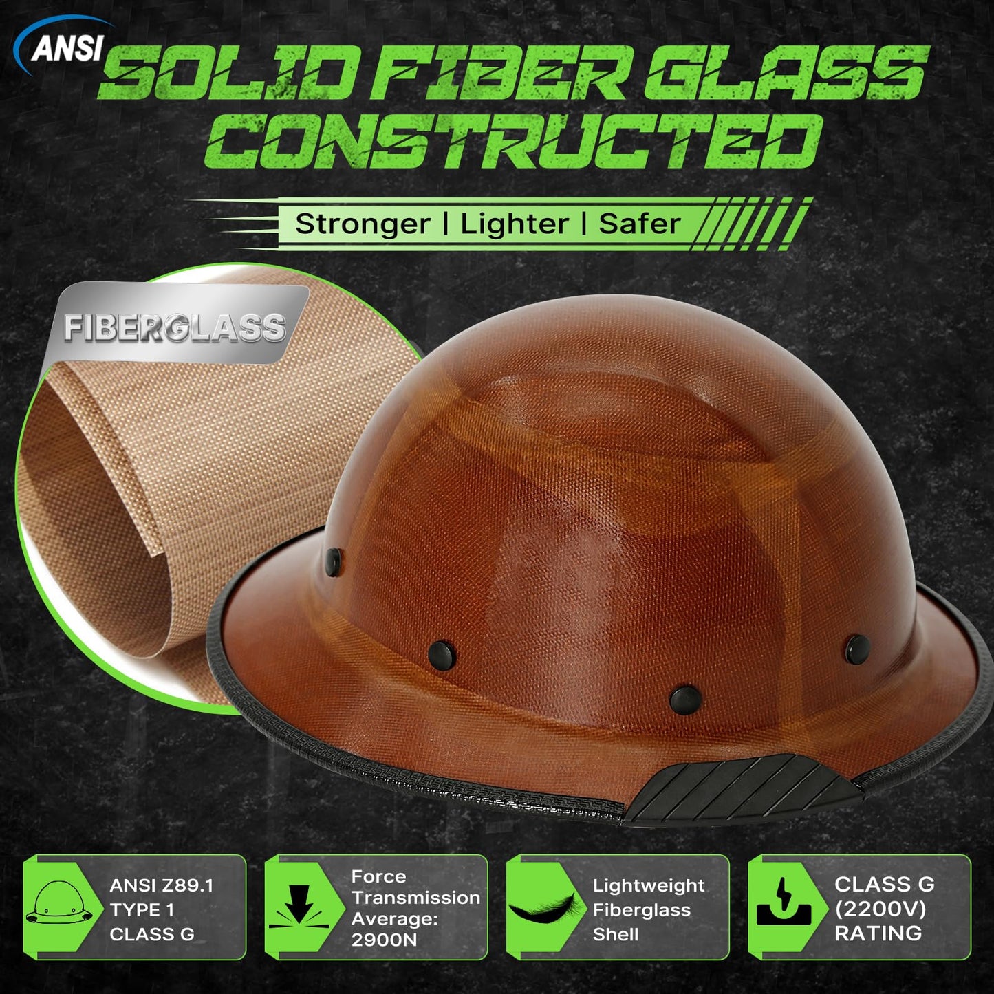 OSHA Approved Construction Fiberglass Full Brim Hard Hat with Chin Strap