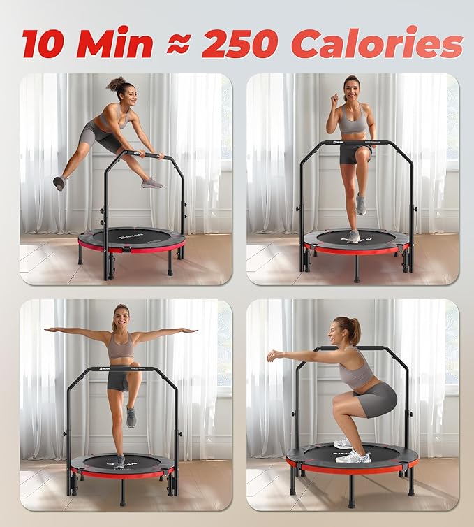 BCAN 40"/48" Foldable Mini Trampoline, Rebounder Trampoline for Adults, U/T Adjustable Foam Handle, Exercise Rebounder for Adults Indoor/Garden Workout, Max Load 330lbs/440lbs