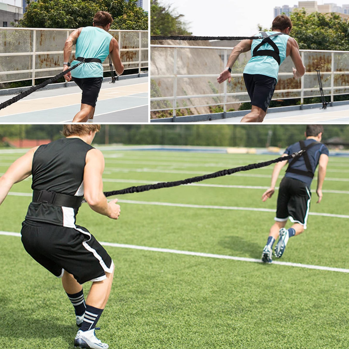 Sunsign Resistance Running Training Bungee Band, Bungee Resistance Cord Set, Long Resistance Band, Lateral Movement Sprint Overspeed Training Fitness for Fast, 9.8ft-Black
