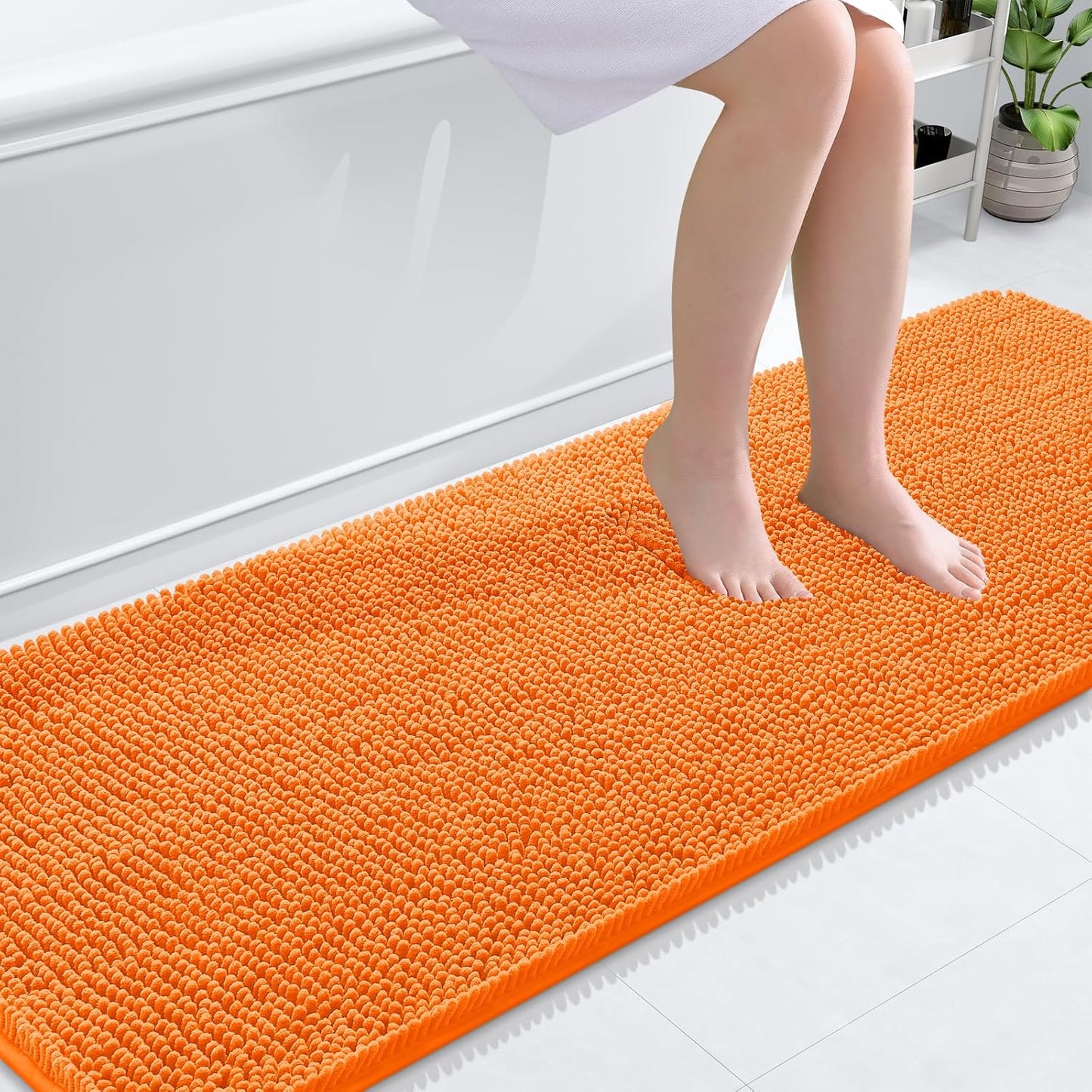 OLANLY Bathroom Runner Rug - Extra Soft Chenille | Quick Dry, Machine Washable, 70x24 Inches - Orange