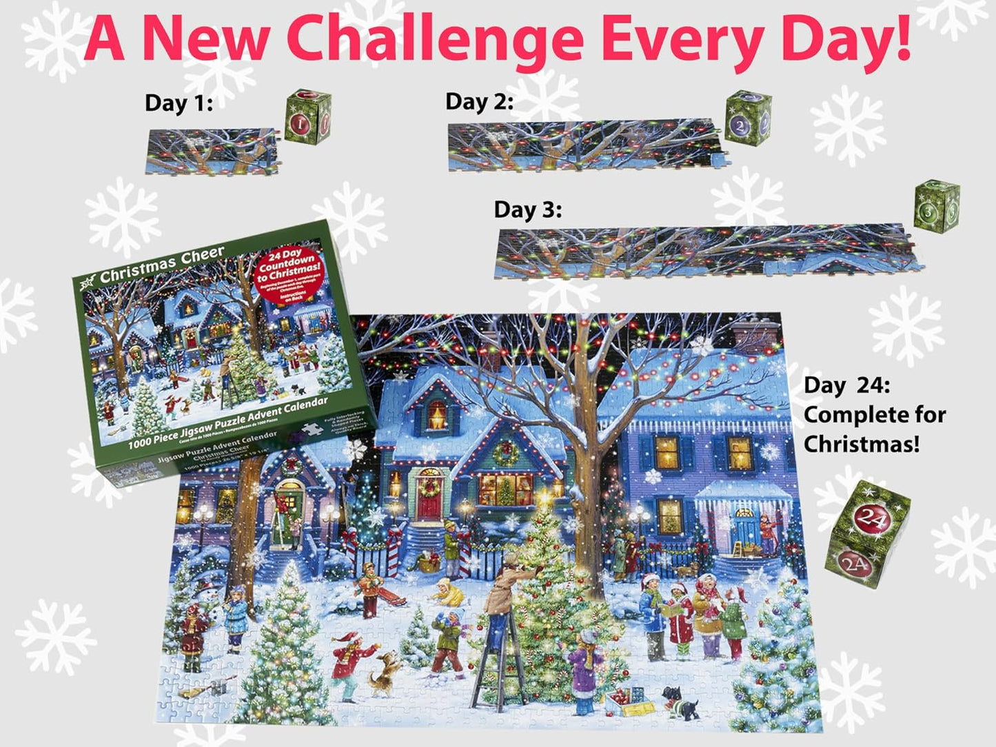 Vermont Christmas Company Advent Calendar Jigsaw Puzzle - 1000 Pieces for Year-Round Holiday Cheer