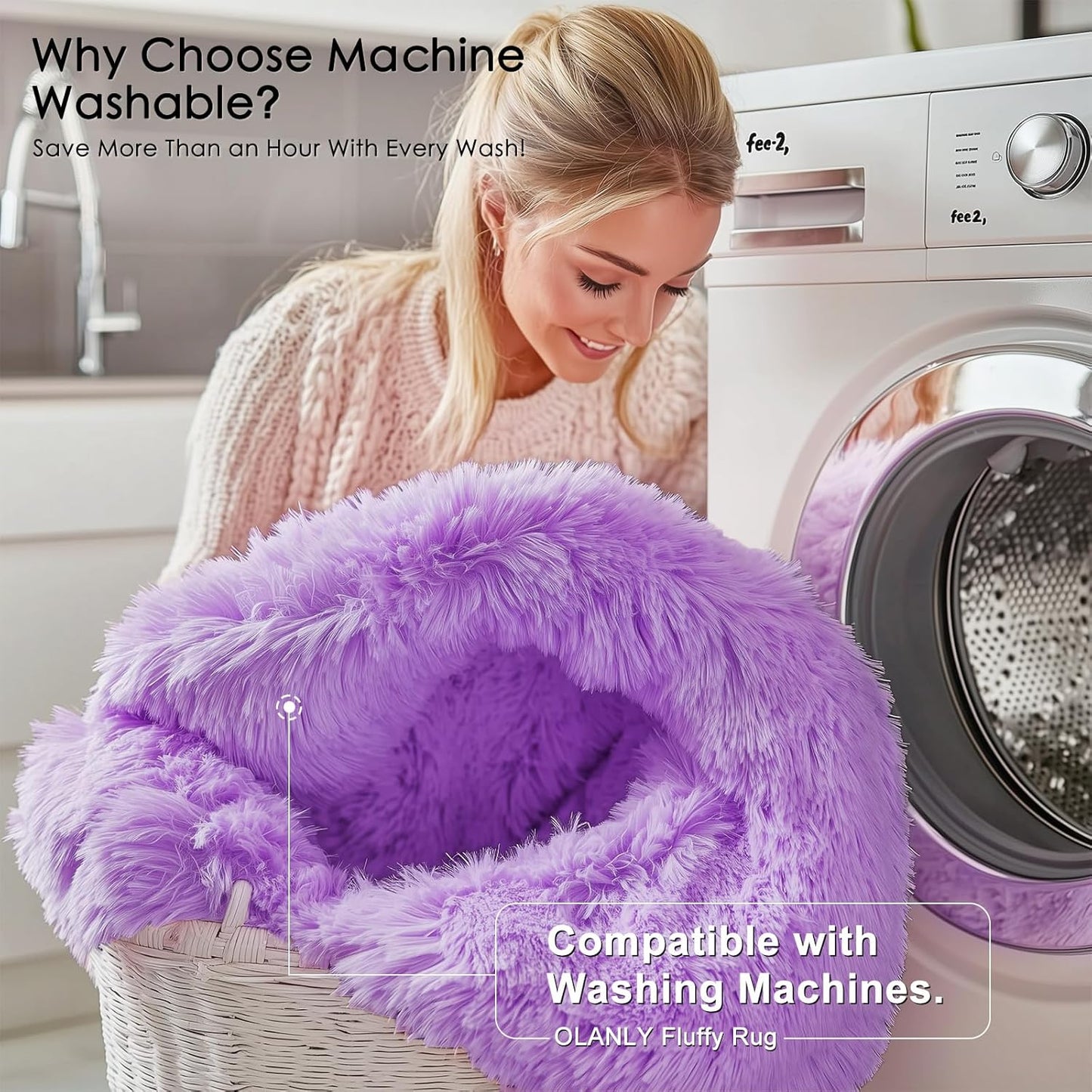 OLANLY 2x5 Machine Washable Runner Rug - Soft Fluffy Shaggy Design for Bedroom & Hallway - Purple
