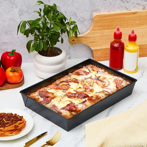 Detroit Style Pizza Pan Set - 3 Pcs Non-Stick Deep Rectangle Bakeware | 10 x 14 x 2.36 Inch