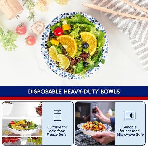 JOLLY CHEF 20 oz Heavy-Duty Paper Bowls - 160 Count Soak Proof Disposable Dinner & Lunch Bowls