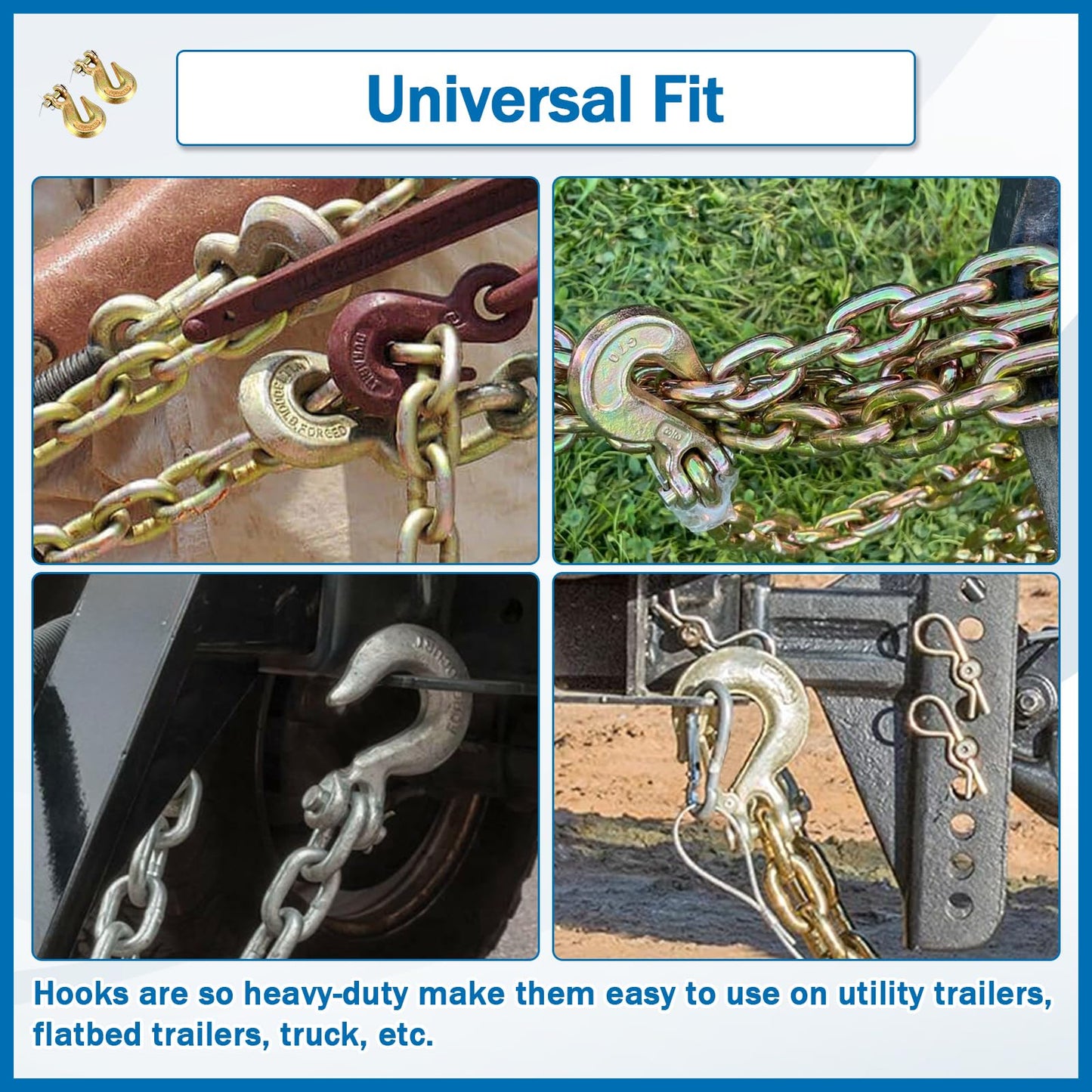 TBAPFS 2Pcs 3/8 Inch Clevis Grab Hooks Grade 70 Chain Hook 7500 Lbs Working Load Limit for Trailer Truck Transport