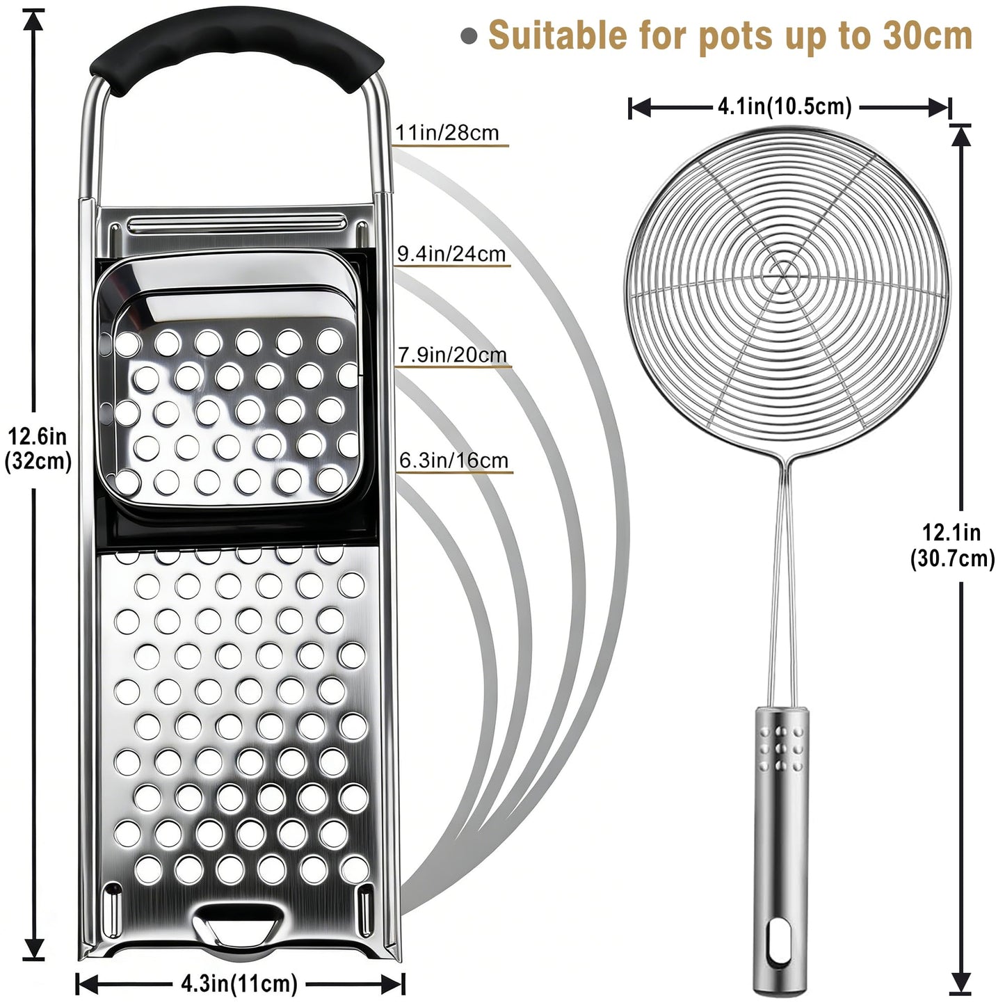 Spaetzle Maker, METLUCK Stainless Steel Spaetzle Press with Strainer Skimmer, Premium German Spaetzle Maker with Comfort Handle, Traditional Egg Noodle Dumpling Maker Tool for Home Cooking