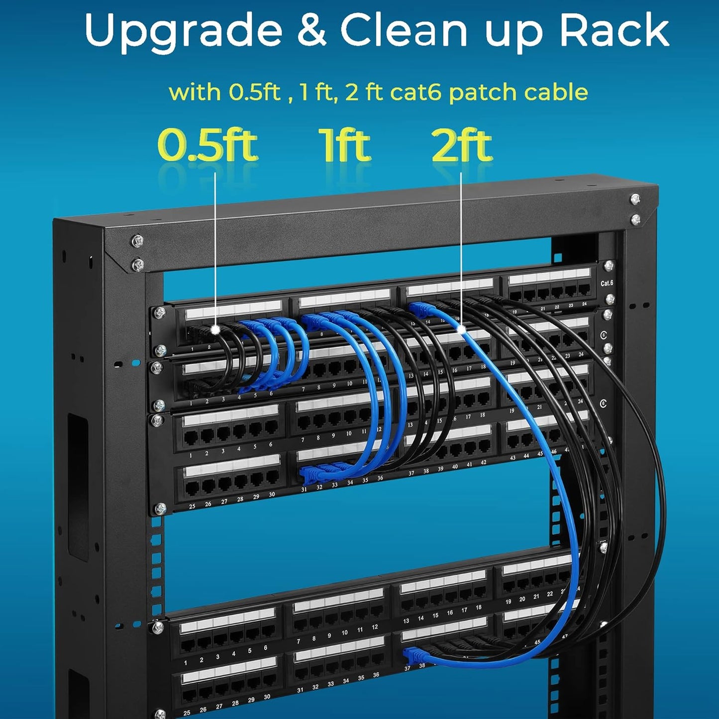 Rapink Cat6 2ft (24 Pack), 10G, 6 6 Patch Cables Ethernet Patch Cable Cat Patch Cable for Patch Panel to Switch