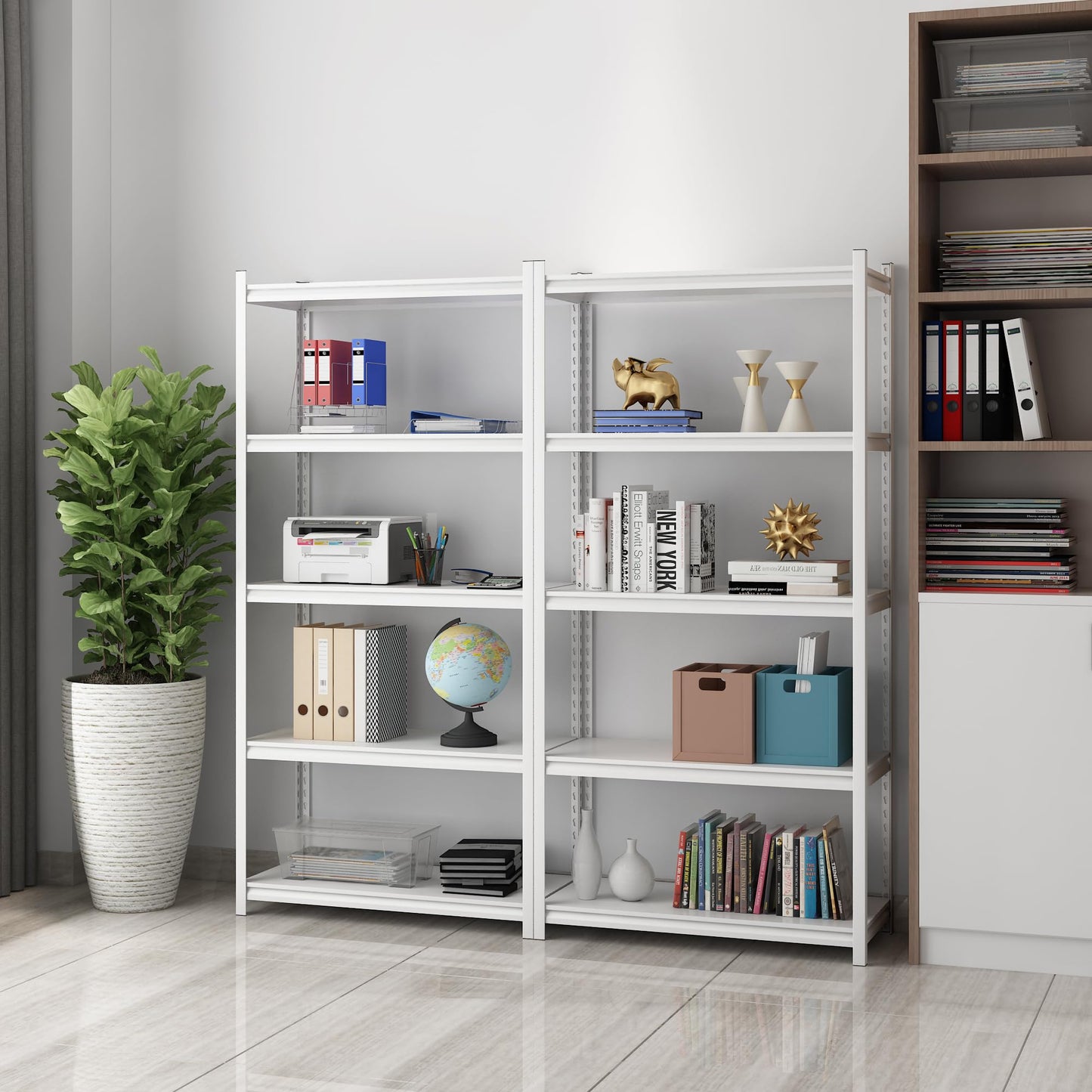 Elitehouse 5 Tier Metal Storage Shelves Adjustable Garage Shelving, Heavy Duty Industrial Utility Rack Organization for Kitchen, Pantry, Closet, Garage, Office (White)