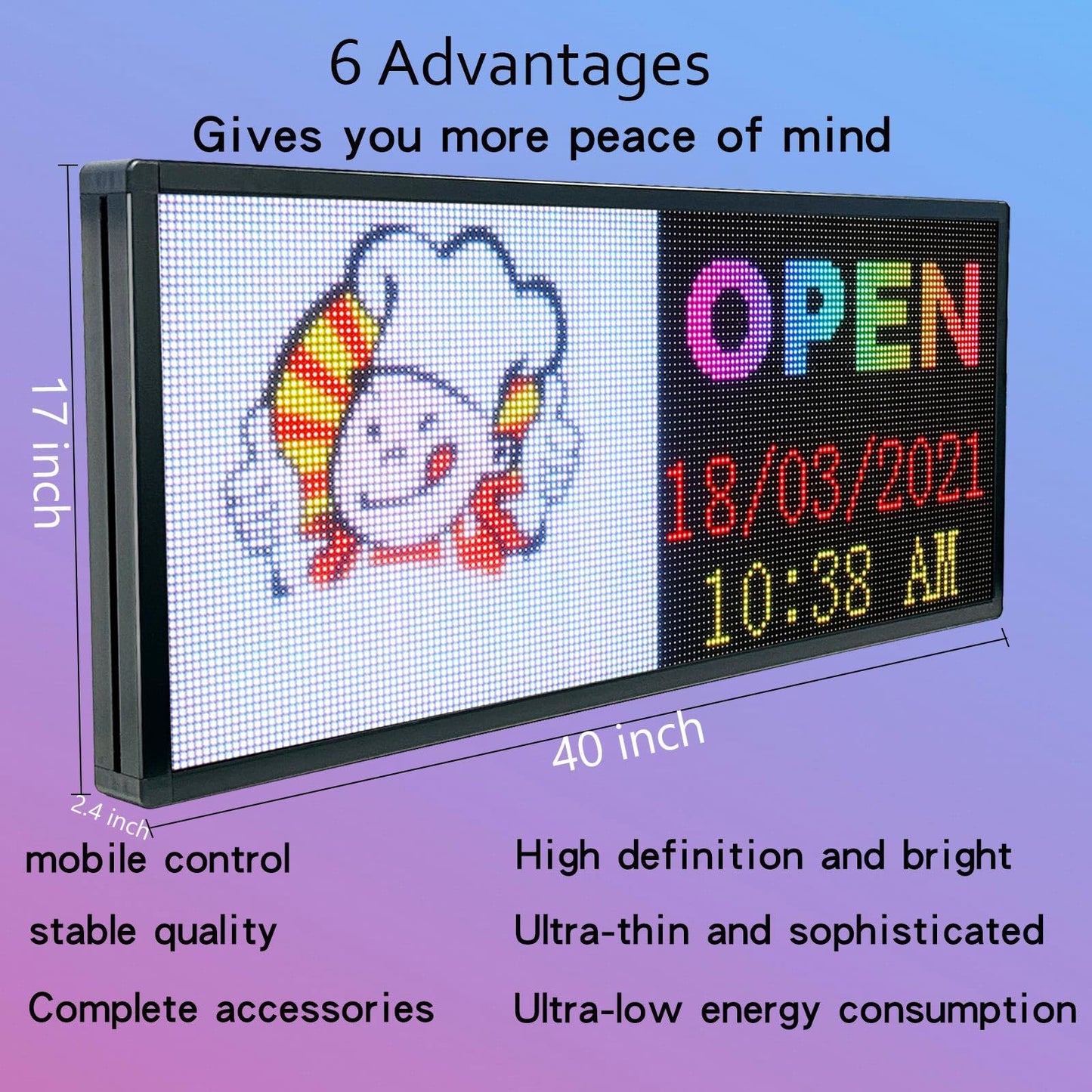 P6 Programmable Led Sign Custom Scrolling Outdoor Digital Signs For Businesses Display Screen Electronic Message Board Stock Ticker Advertising Pixel Led Panel Marquee 40"X17"
