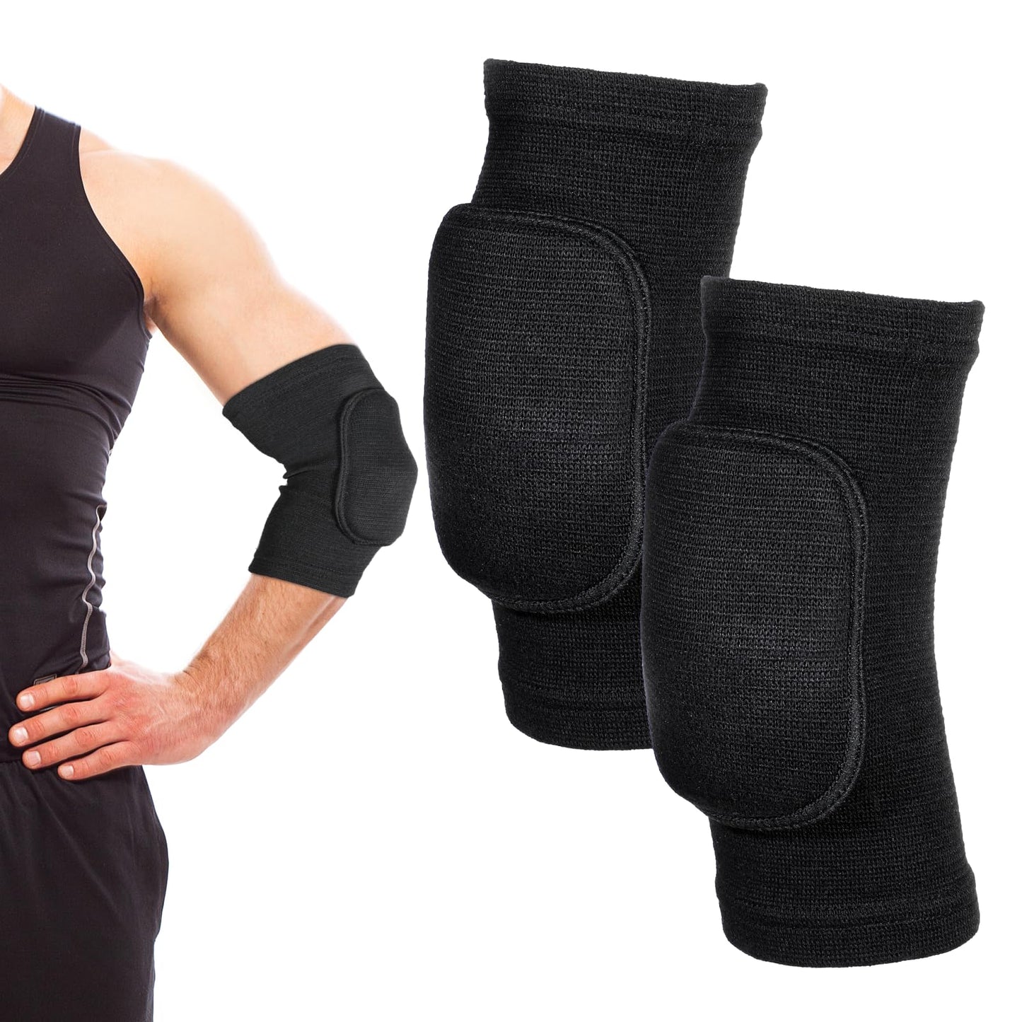 cobee 1 Pair Volleyball Elbow Pads, Arm Brace Ventilate Sport Elbow Protector Strap, Black Elbow Pads Arm Pads With Padded Soft Support Cushion for Men And Women
