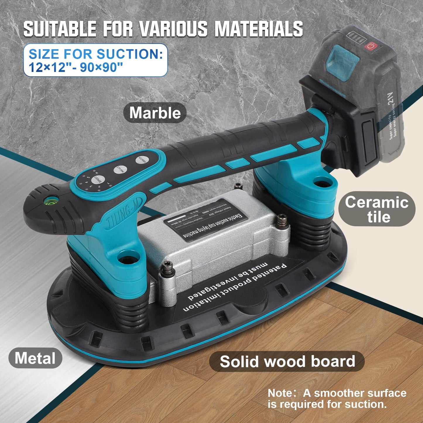 Tile Vibration Machine Installation Tool for Makita 18V Battery, Handheld Automatic Tiling Vibrator with Enlarged Suction Cup for Tiling Leveling Laying 24000r/min 6 Speeds Adjustable