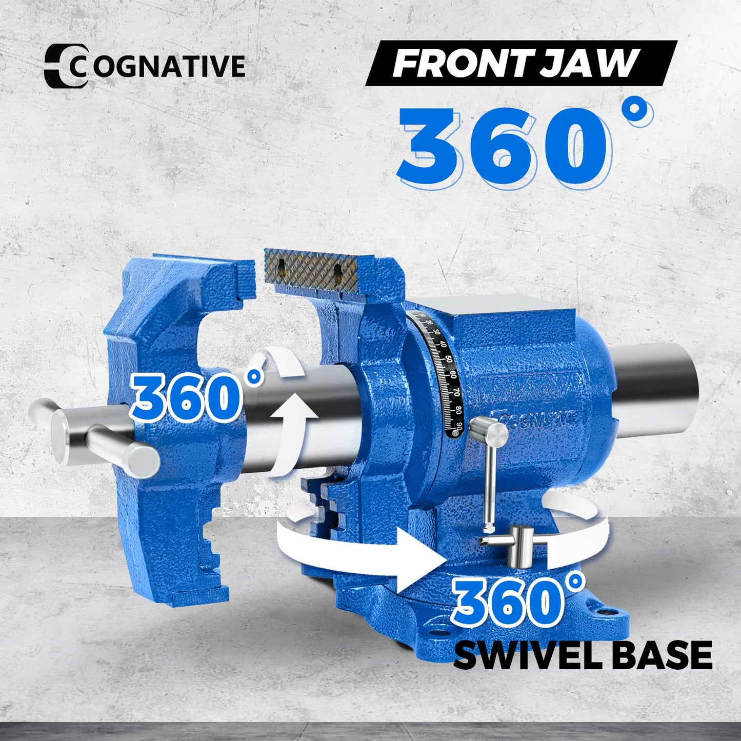 COGNATIVE 5-Inch Heavy Duty Bench Vise Ductile Iron Bench Vise 360° Multi-Purpose Bench Vice with Anvil, Clamp force 4000KG, Blue