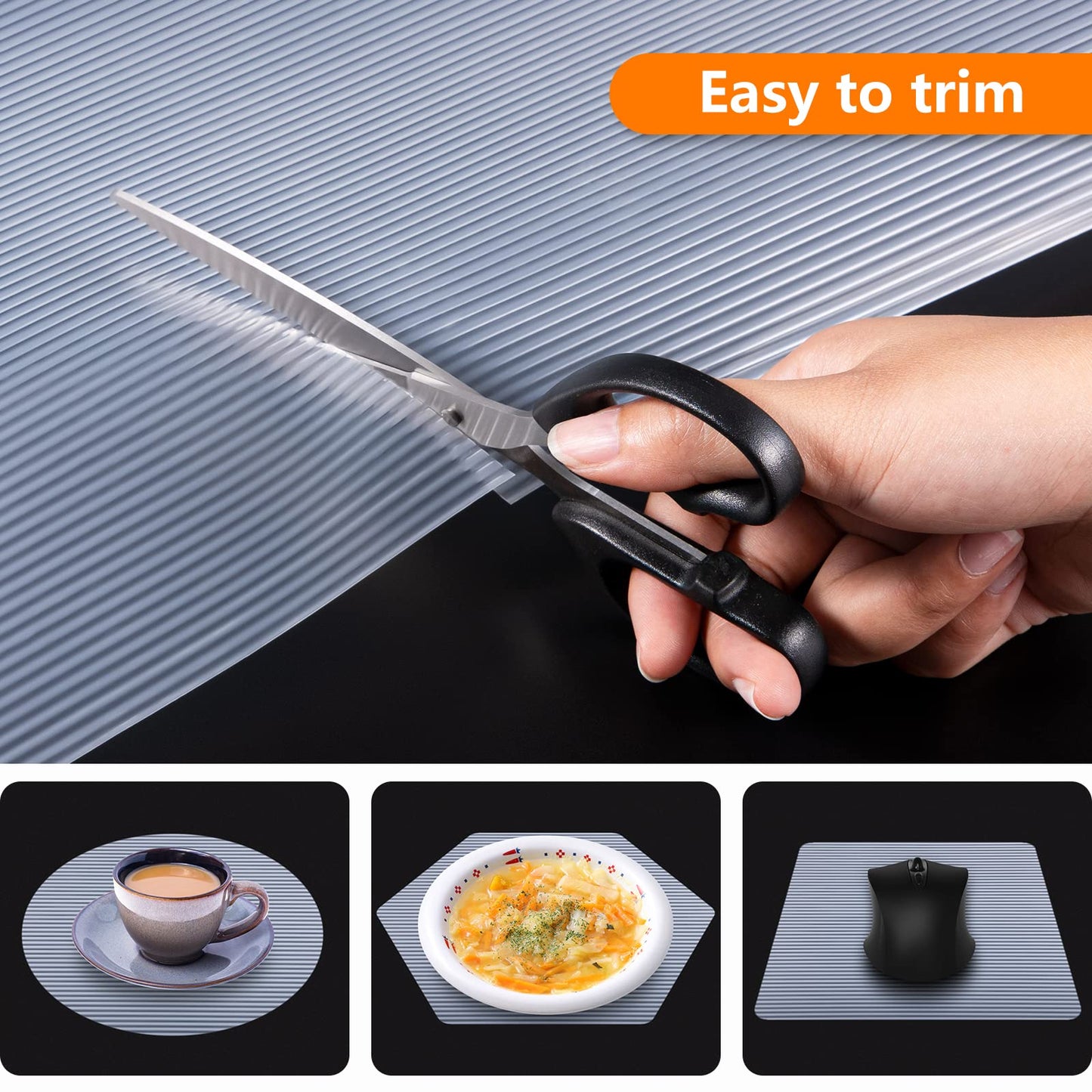 Shelf Liners for Kitchen Cabinets Non Adhesive Drawer Liner EVA Material Cupboard Mat Refrigerator Mats Washable Fridge Liner for Cabinet, Storage and Desks 23.6 x 393.7 Inches Black