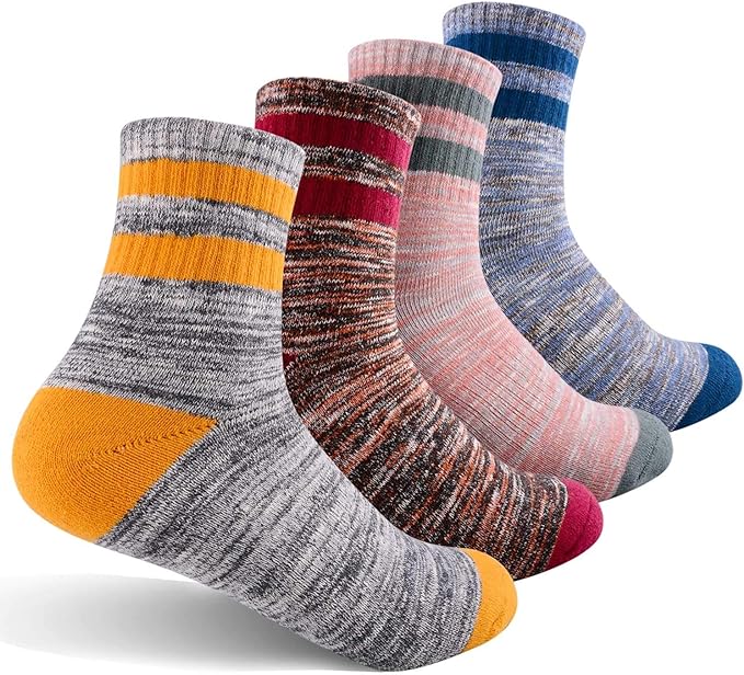 FEIDEER Women's Hiking Walking Socks, 4-Pack Outdoor Recreation Socks Wicking Cushion Crew Socks