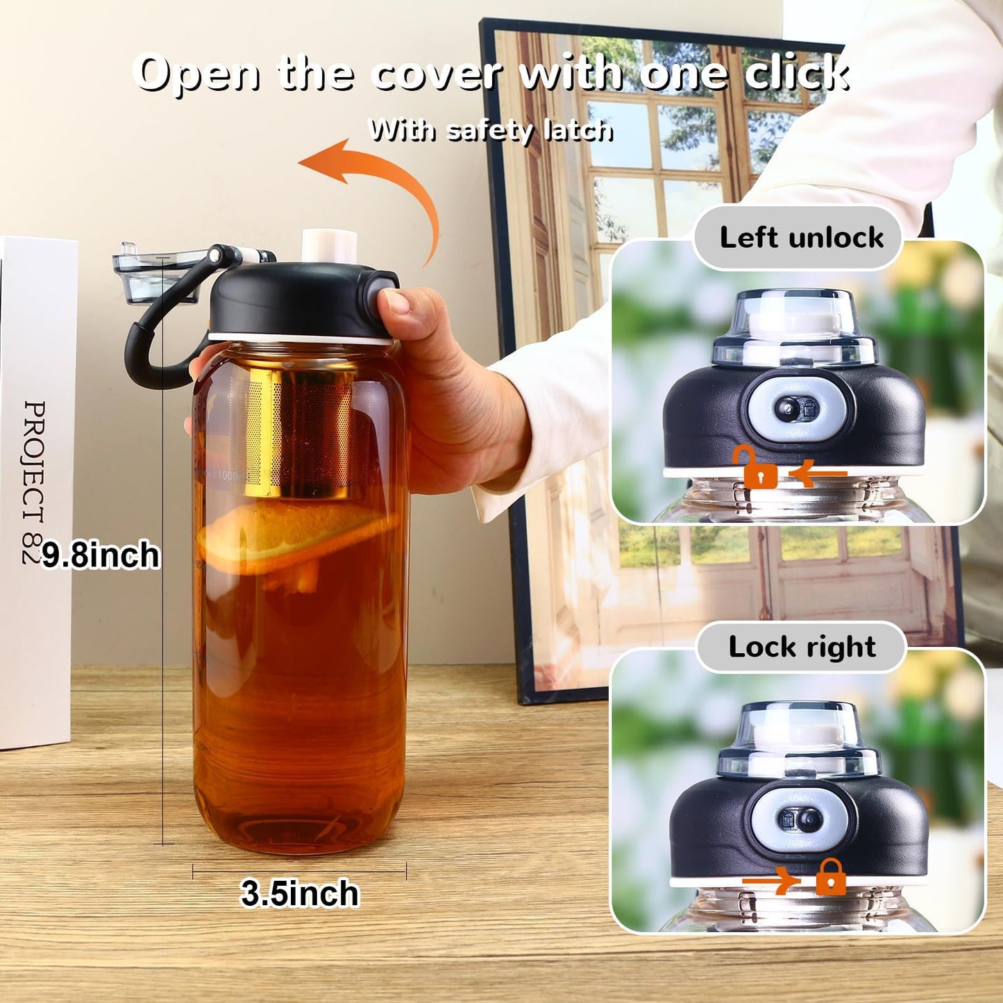 wangsdjy 34oz Glass Water Bottle with capacity Mark & Stainless Steel Tea Strainer-Large Capacity for Hot/Cold Drinks,Coffee,Tea,and Water-Includes Protective Sleeve,Perfect for Home,Office (34oz2PCS)