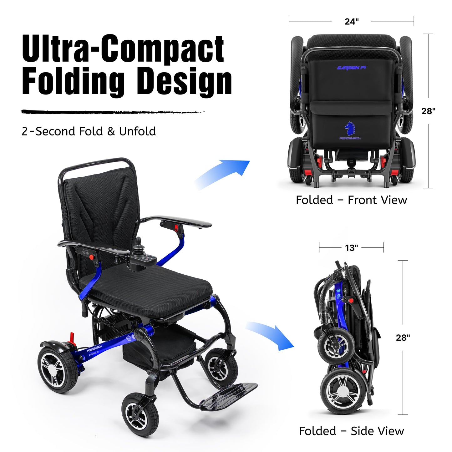 Forcemech Carbon F1 Carbon Fiber Electric Wheelchair for Adults 2026 New Model 35 lbs Foldable Power Wheelchair Lightweight 10 Miles Motorized Wheelchair for Seniors Capacity 300LBS Dual 200W Motors