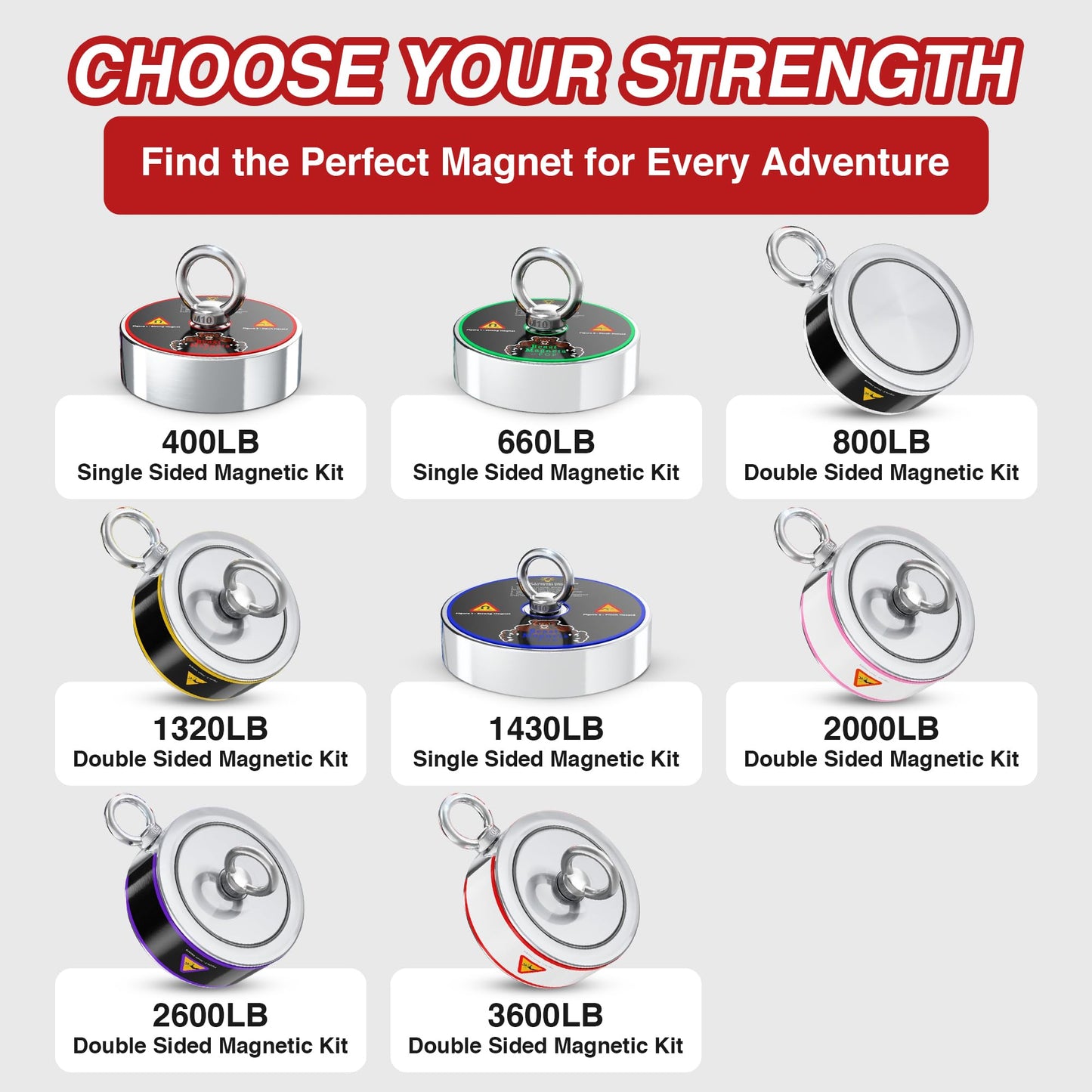 3600LB’s Complete Magnet Fishing Kit | Double Sided Fishing Magnet Kit with Case | Includes Strong Neodymium N52 Magnets, Durable 65ft Rope, Carabiner, Gloves, Grappling Hook & Carry Case